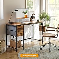 Vista 2 de CubiCubi - Escritorio para computadora con 2 cajones, escritorio pequeño de 47 pulgadas para oficina en casa con estantes, mesa de estudio y Marrón