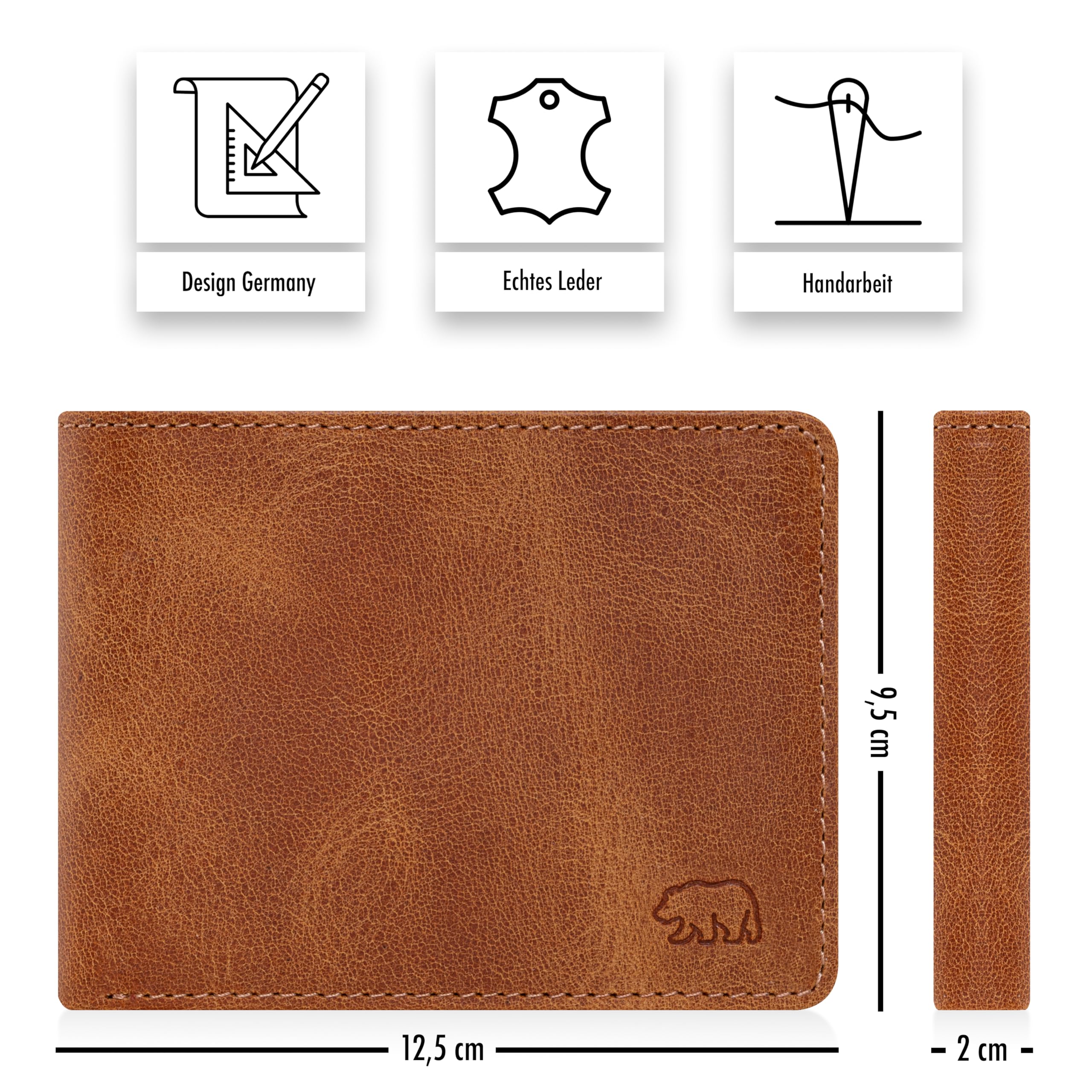 BROWN BEAR Geldbörse Herren Leder mit Münzfach & RFID-Schutz Braun Cognac | Echtleder Portemonnaie groß – Männer Geldbeutel Rindsleder - Business Design BB 8005-D