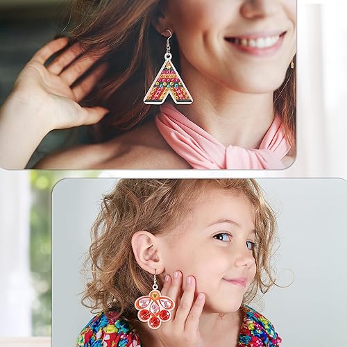 Miniatura 7 de PP OPOUNT Kit de 8 pares de aretes de pintura de diamante, kit de aretes de arte de diamante 5D, kit de fabricación de aretes colgantes para adultos