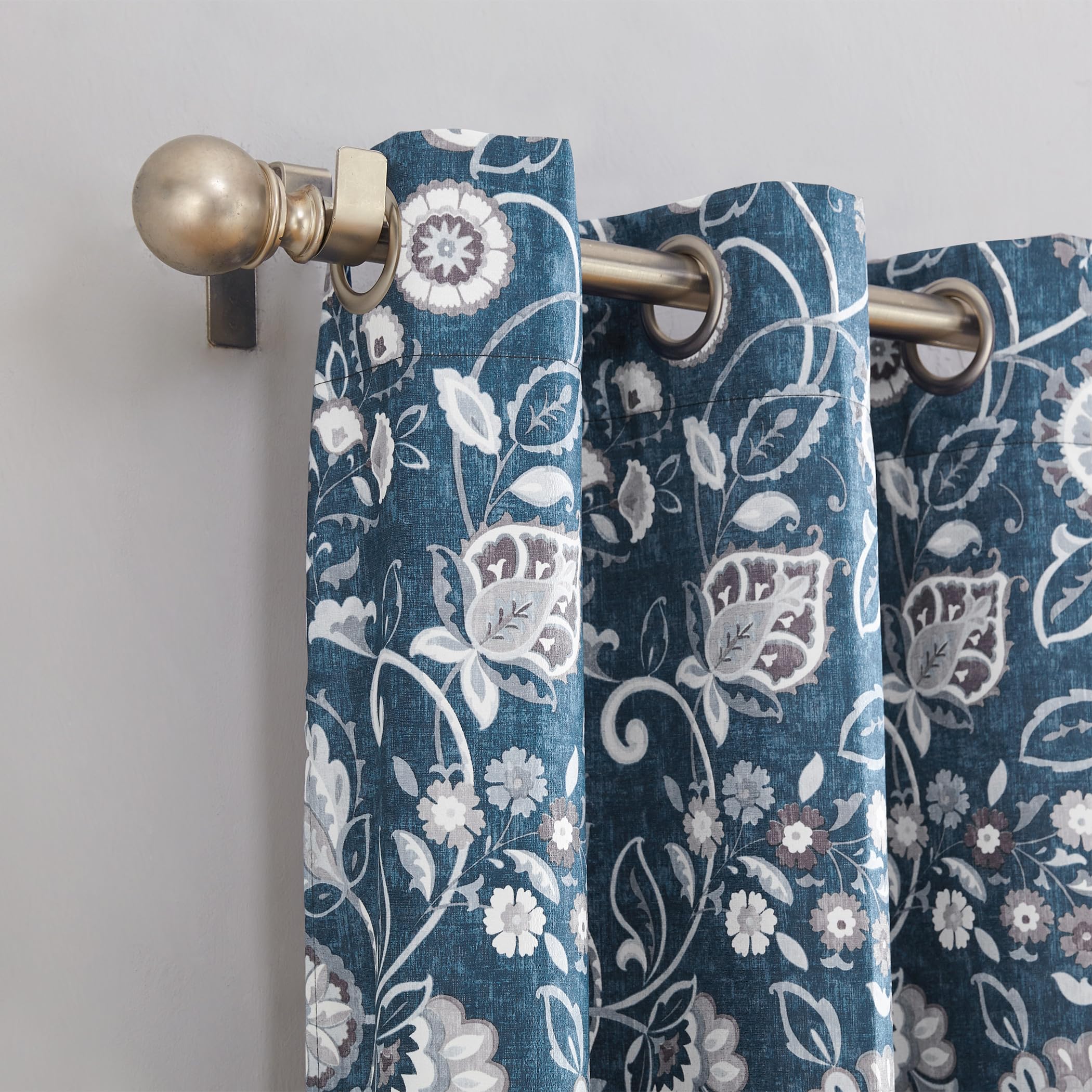 Sun Zero Jorah Botanical Print Thermal Insulated Energy Efficient Grommet Curtain Panel, 40" x 84", Blue, Blue Leaf - Image 2