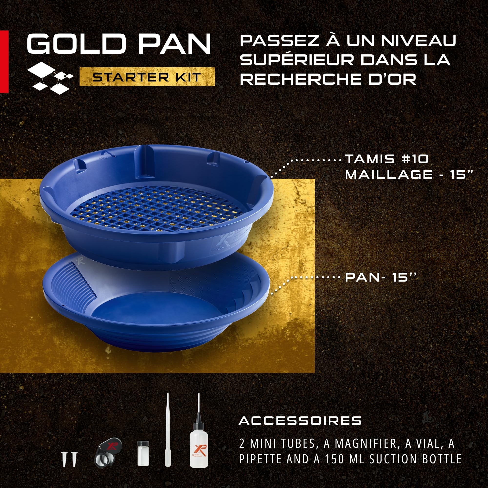 XP Metal Detectors Kit de démarrage Gold Pan - Inclus pan 37cm, tamis et accessoires GP-Starter-KIT