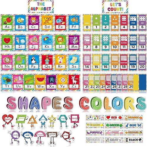 96 piezas de pósteres educativos preescolares para niños pequeños, tablón de anuncios del alfabeto, para decoración de pared de aula, letras de