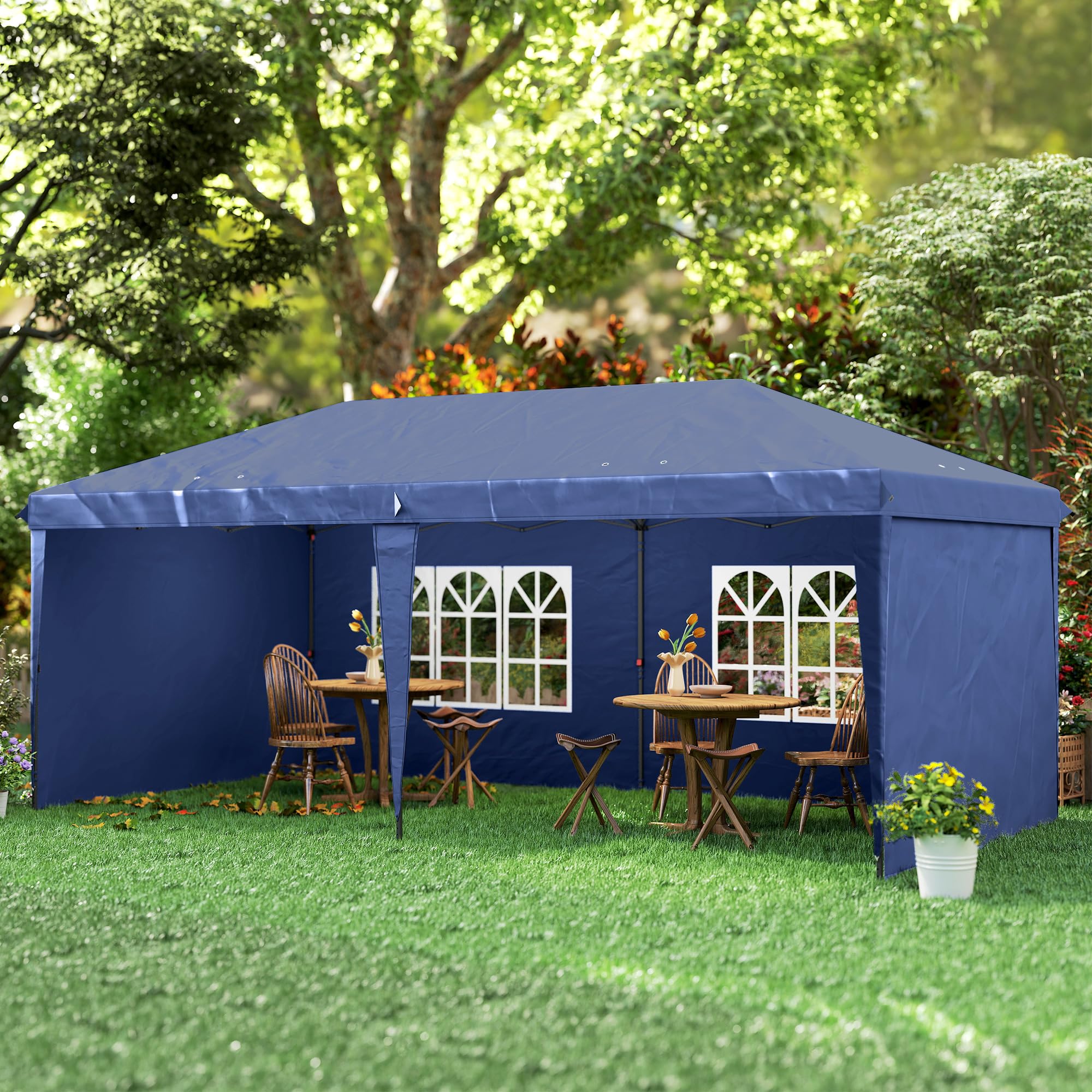 Outsunny Carpa Plegable 6x3 m, Pop-up, con 4 Laterales Desmontables, Cenador de Jardín con 2 Ventanas Visibles, Bolsa de Transporte, Impermeable, Anti-UV, Gazebo para Camping, Fiestas, Exterior, Azul