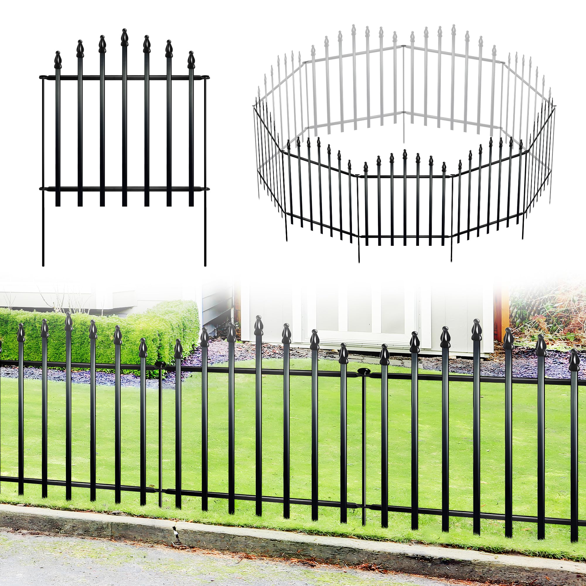 Thealyn Metall Garten-Dekorationszaun, Rostschutz-Eisen-Tierschutzgitter für Hundeschutz Außenlandschaft-Grenzzaun, modernes Design, einfache Installation