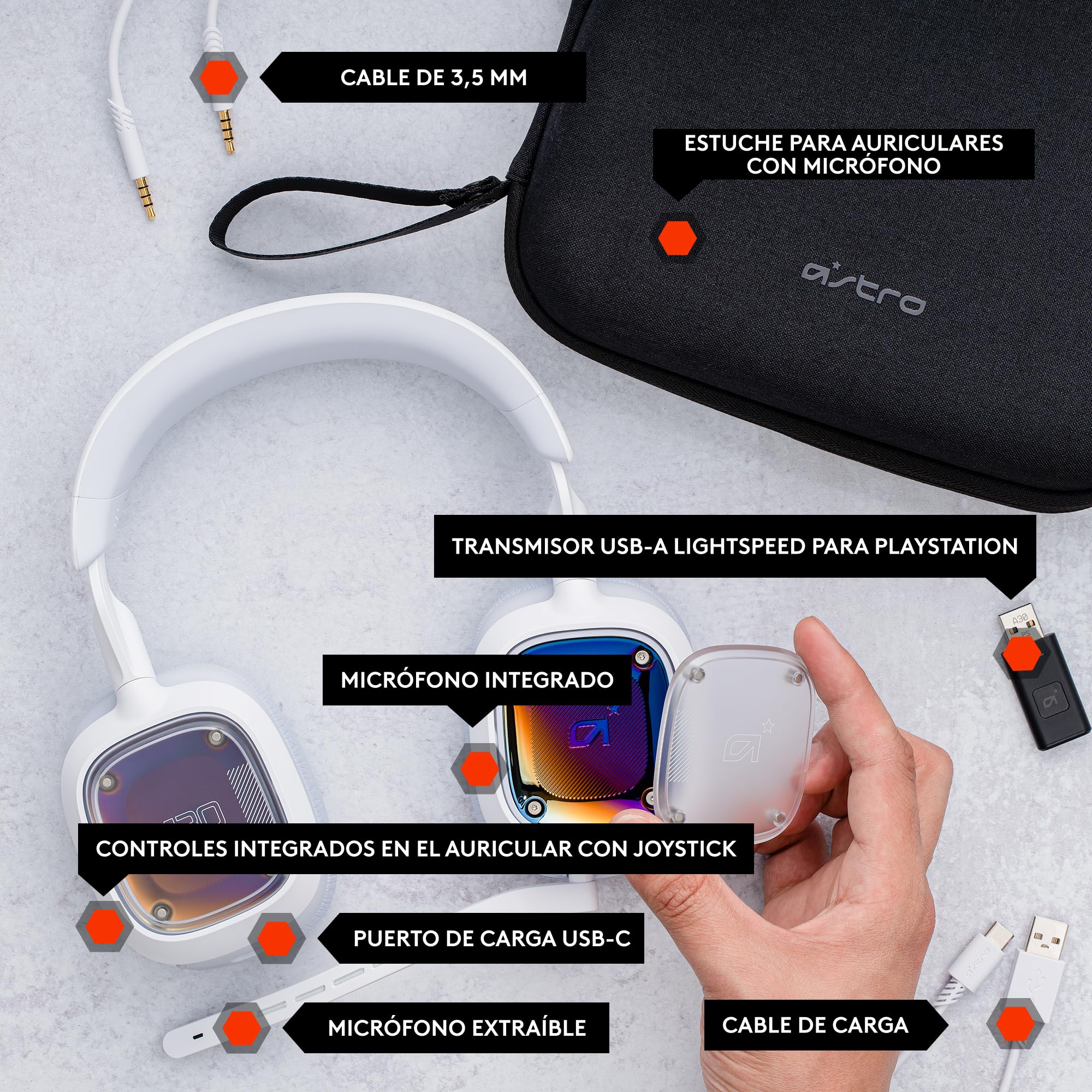 ASTRO Gaming Logitech G A30 LIGHTSPEED Auriculares inalámbricos para Bluetooth, Dolby Atmos, mic desmontable, batería 27h, carga USBC, para PS5, PS4, Xbox, NSW, PC, Android - Blanco