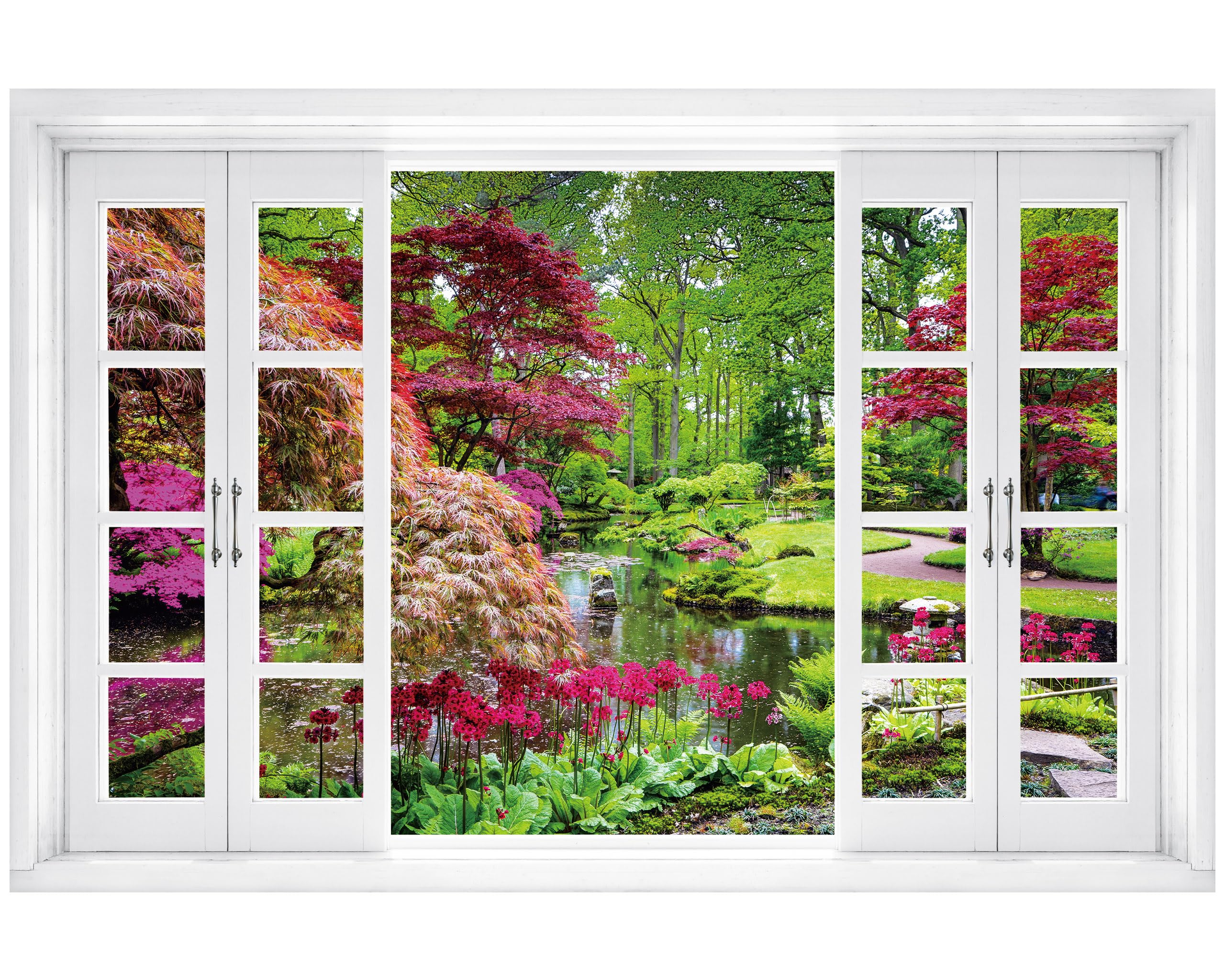 FLFK Fake Window Wall Mural - Garden View with Maple Treest Peel and Stick Decal, 80 x 60 inches, Split into 5 Pieces โ image 1