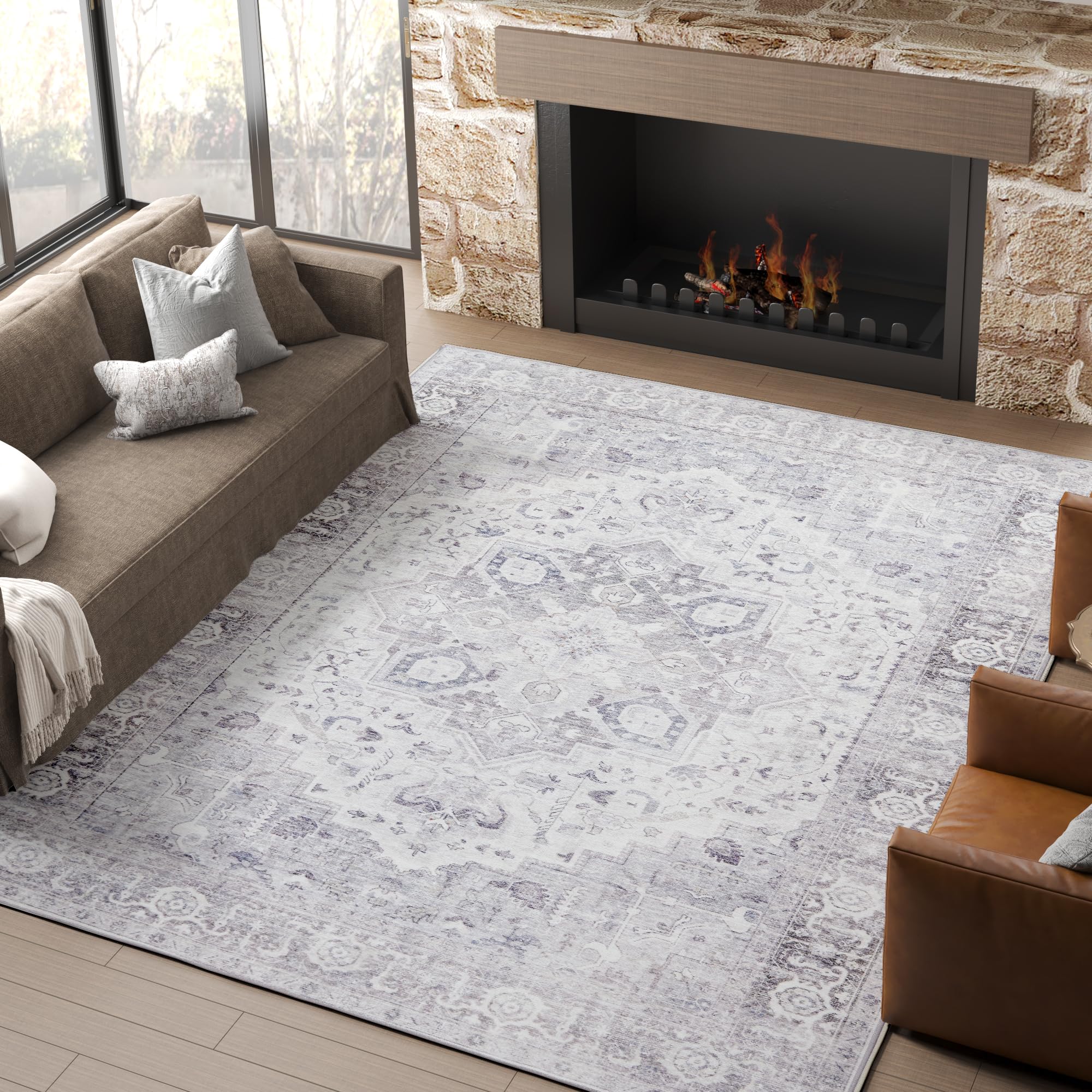 jinchan Area Rug 6x9 Modern Indoor Home Living Room Area Rugs Washable, Grey Anti-Skid Soft Bedroom Rugs Lightweight Kitchen Living Room, Rug Indoor for Kids Boys Girls Dorm Nursery Home Decor