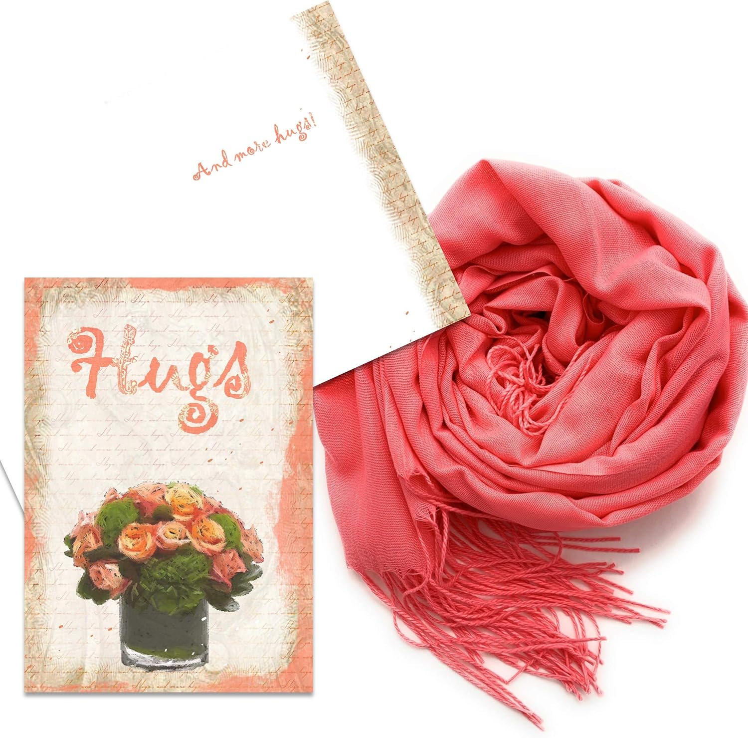 Smiling Wisdom - Hugs and More Hugs Greeting Card and Scarf Gift Set - A Wrap that Hugs - Woman - Grief Bad Day