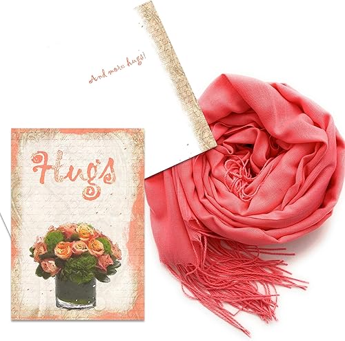 Miniatura 4 de Smiling Wisdom - Condolences Sympathy Empathy Consoling Tarjeta de Felicitación y Bufanda Abrazando Set de Regalo - Mujer Coral Peach - Abrazos
