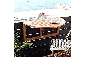 Safavieh PAT7045A Outdoor Collection Owens Natural Teak Wood Balcony Hanging Half Table