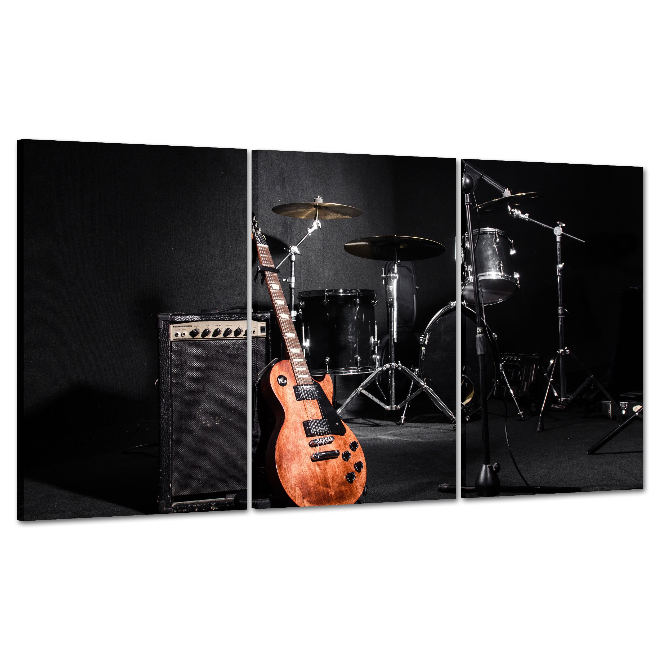 QUADRO SU TELA CANVAS - INTELAIATO - PRONTO DA APPENDERE - Strumenti Musicali - Band Chitarra Batteria - 100x50cm (cod.3484)