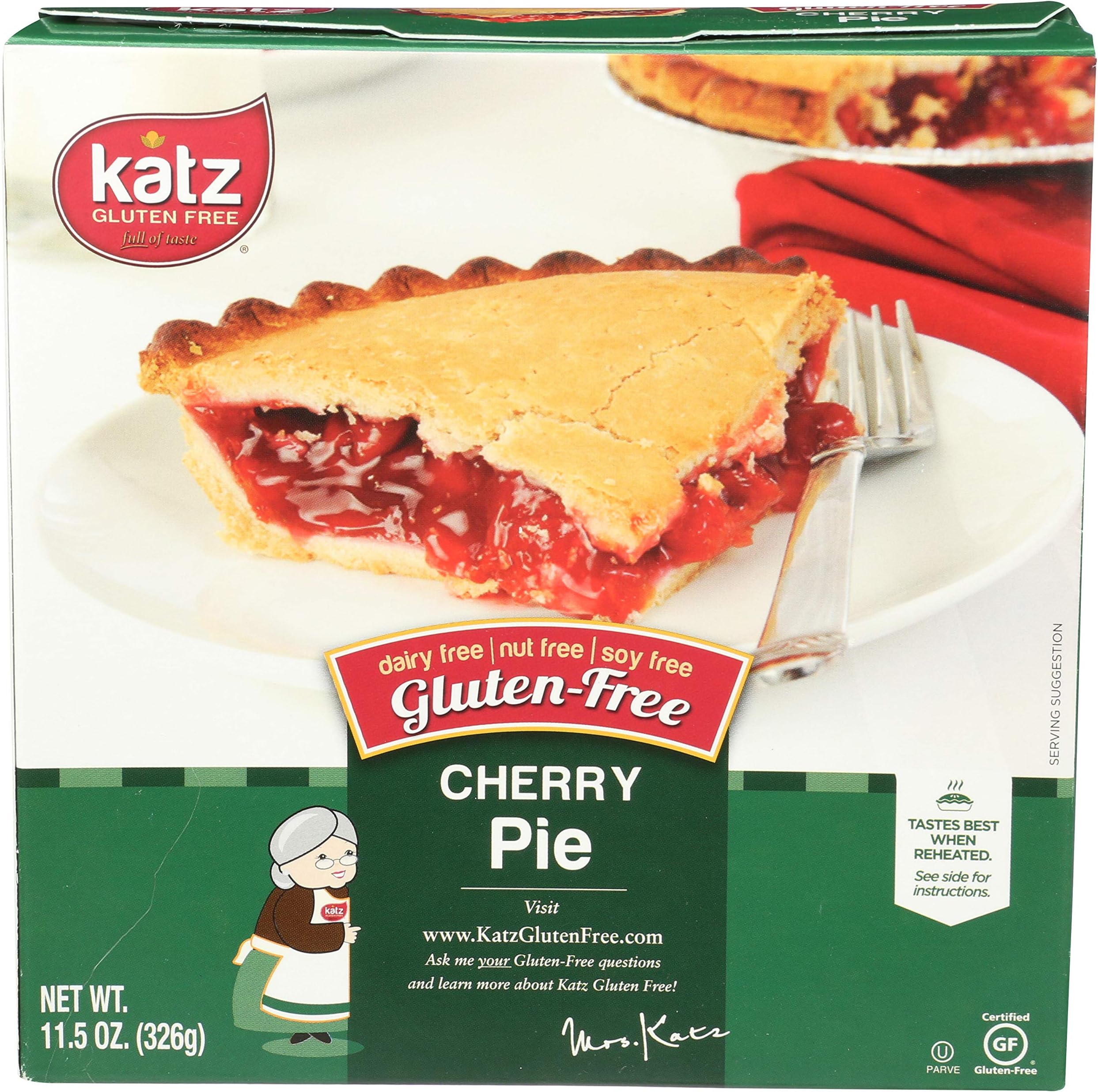 Katz Gluten Free Personal Size Cherry Pie. Free of Dairy, Soy, Tree Nuts, and Peanuts, Kosher 11.5 oz (1pk)