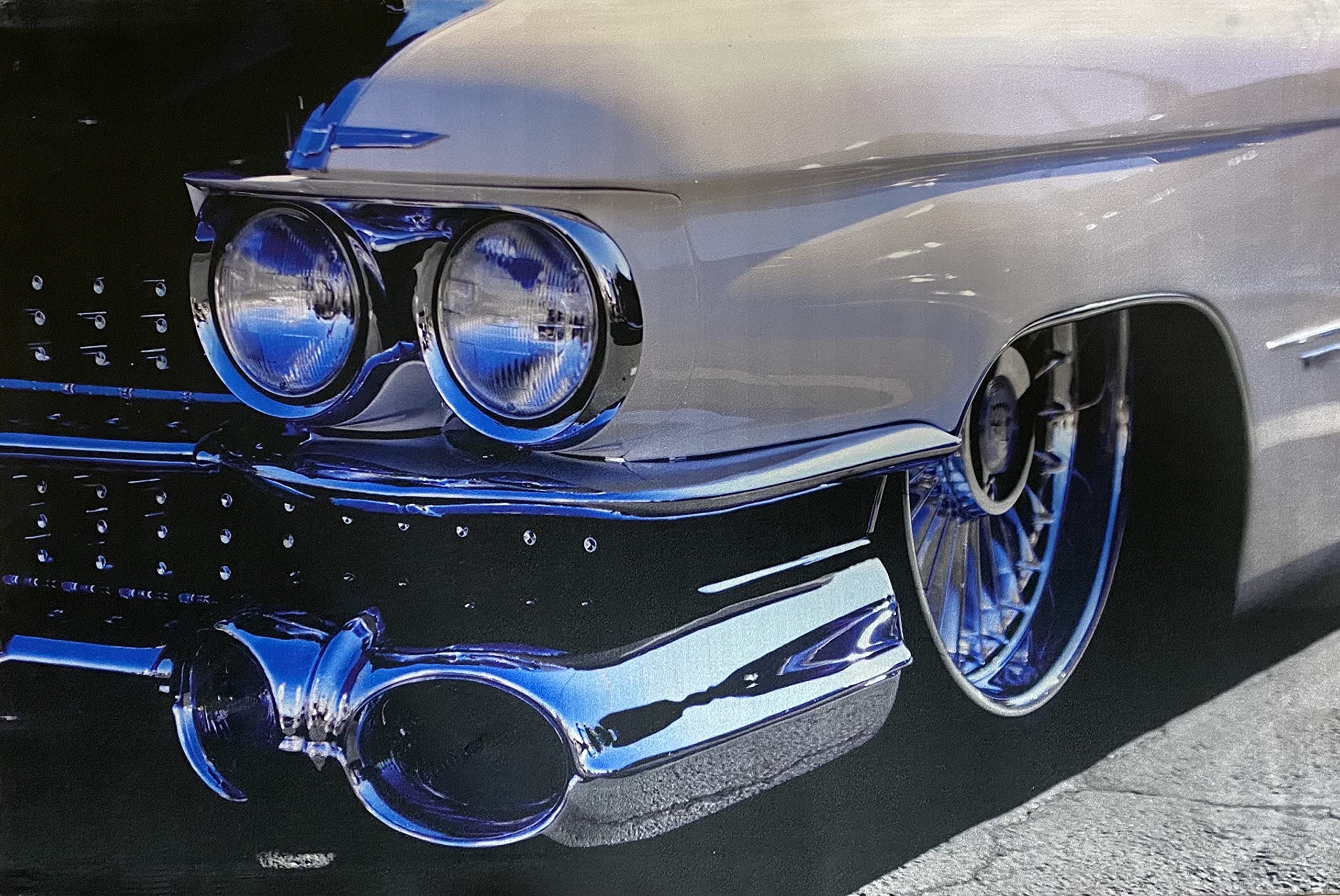 Samarkand - Lights LED Bild mit Beleuchtung LED- Bilder Leinwandbild 65 x 45 cm Leuchtbild US CAR/BLACK/Muscle Car/Highway
