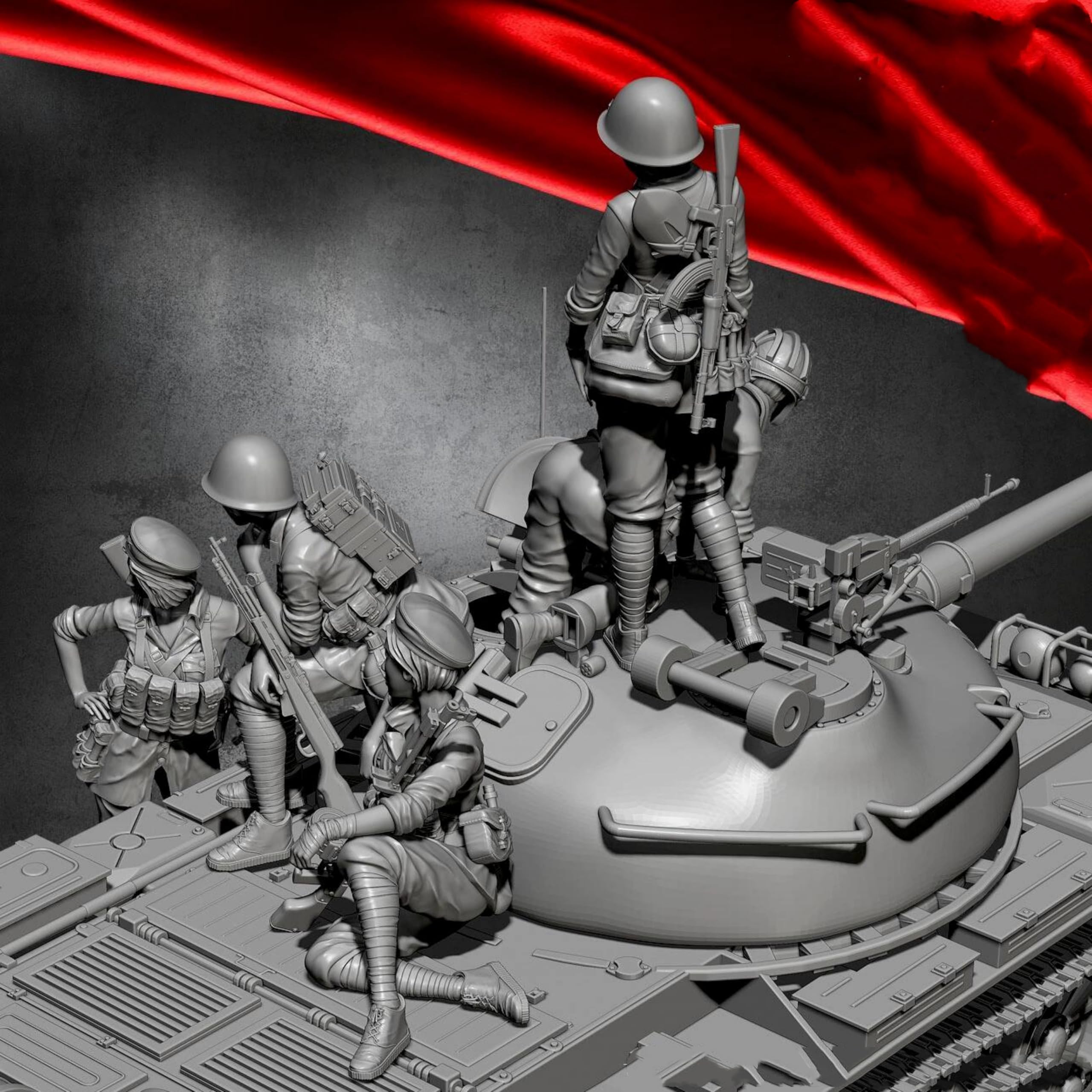 1/35 Kit de Modelo de soldada soviética WWII en Resina, sin Pintar y sin Montar (5 Figuras, sin Tanque) //l2b0J7