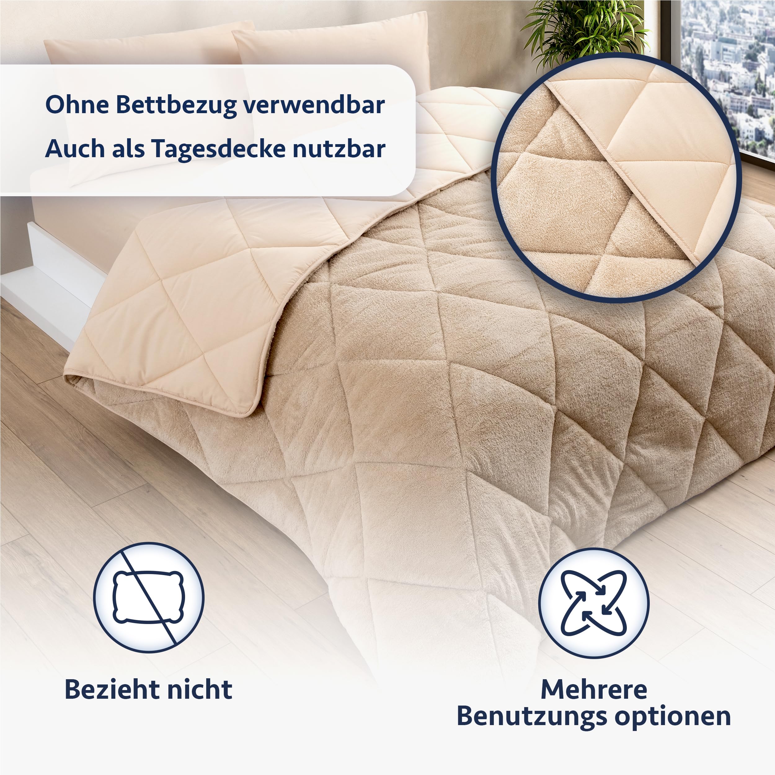 Formeya Doppelseitig Bettdecke 220x240 | Weich & Pflegeleicht | Steppdecke für alle Jahreszeiten, Atmungsaktiv, Wellsoft Schlafdecke ohne Bezug | Große Duvet in Braun