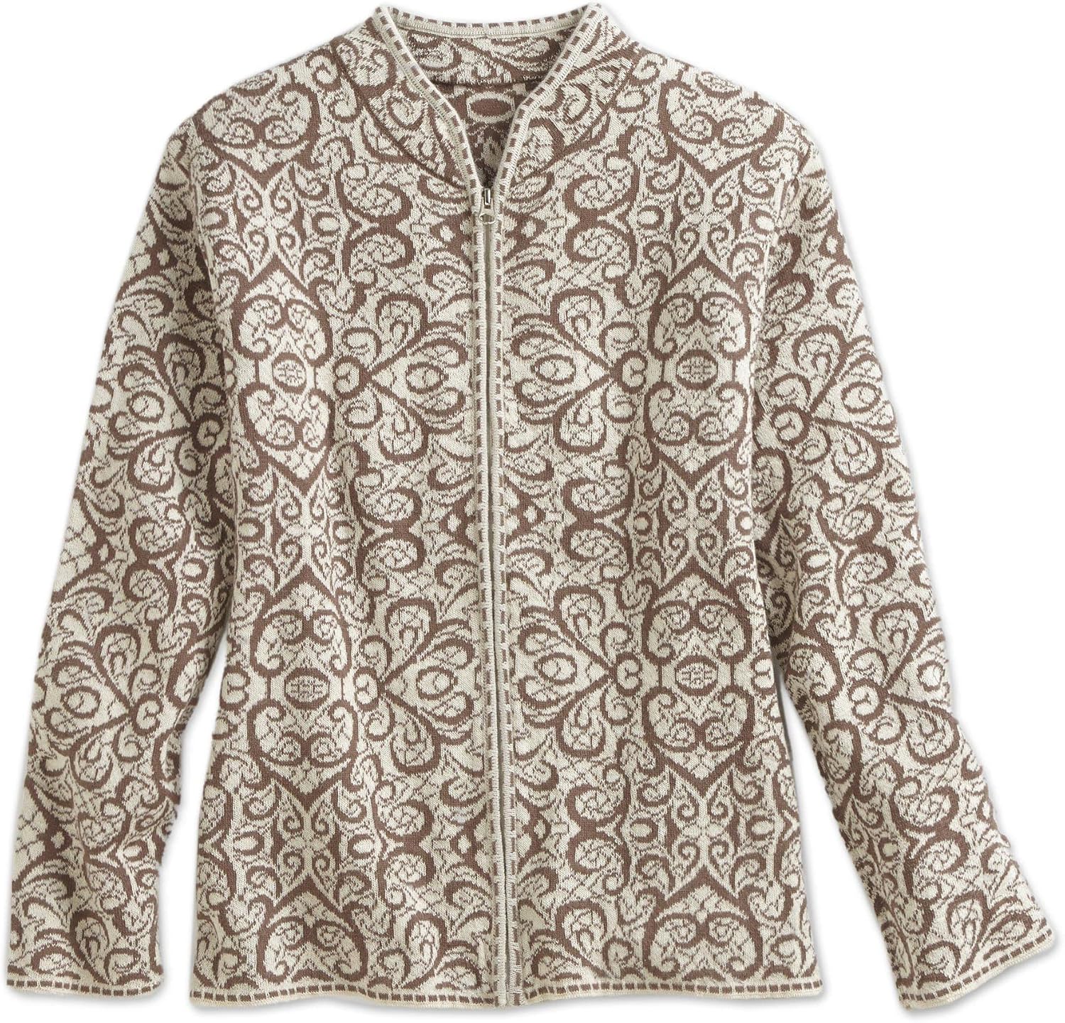 NOVICA Artisan Handmade Alpaca Blend Cardigan Jauja Wool Clothing Sweater Beige Patterned Peru NAT Geo Sale 'Jauja Lace'