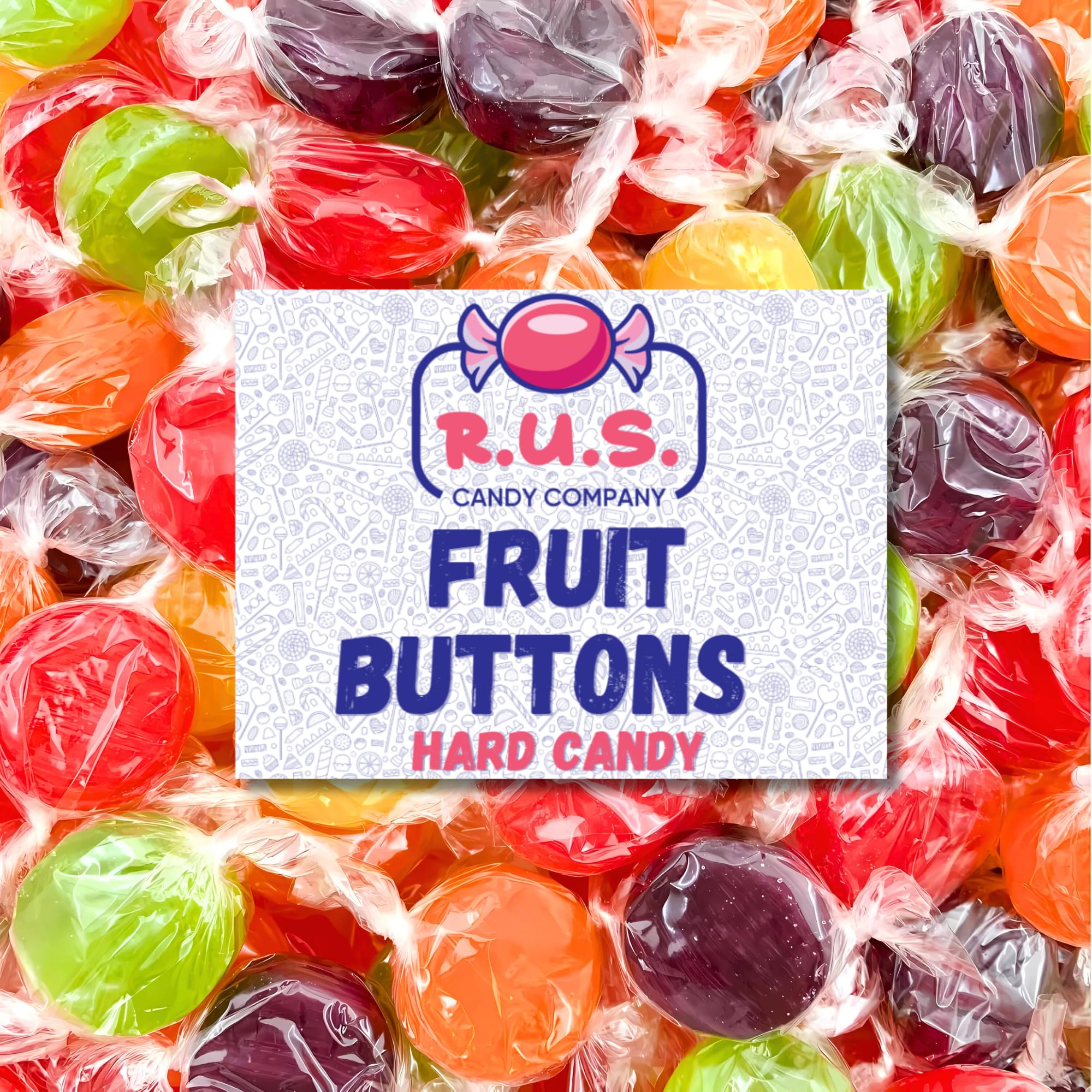 Assorted Fruit Button – About 150 Individually Wrapped Pieces, Bold Assorted Fruit Flavors, Bulk 2 Lbs Bag – Classic Hard Candy by RUS Candy Company