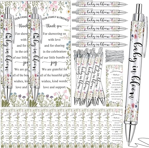 Miniatura 8 de Dinifee Juego de 36 bolígrafos de animales del bosque para baby shower, incluye 36 bolígrafos de papel rodante y 36 marcadores de felicitación,