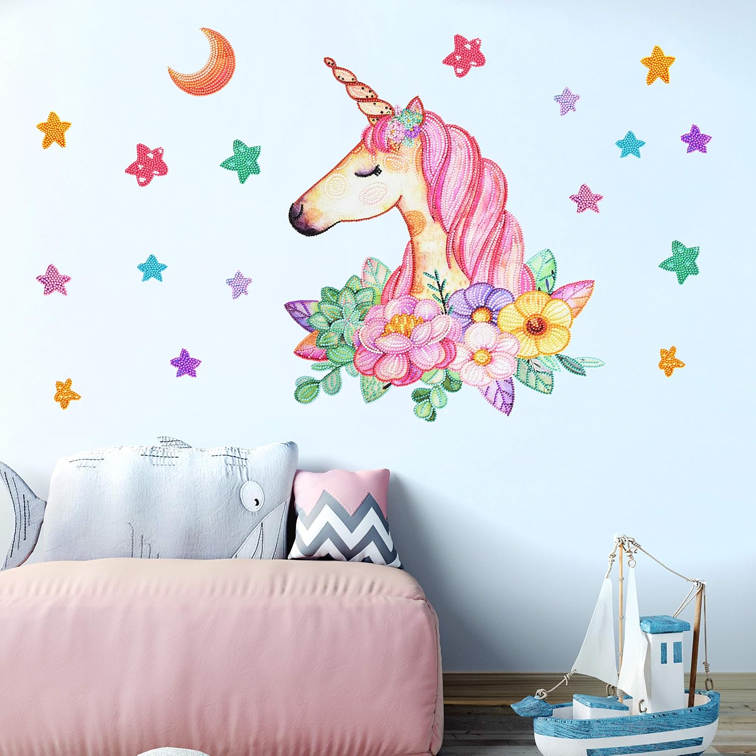 Unicorn Diamond Painting Art Kit for Kids Adauts, Easy Diamond Dots Painting for Beginners, Unicorn Wall Decals for Girls Bedroom Decor (16"X20"/28"X39")