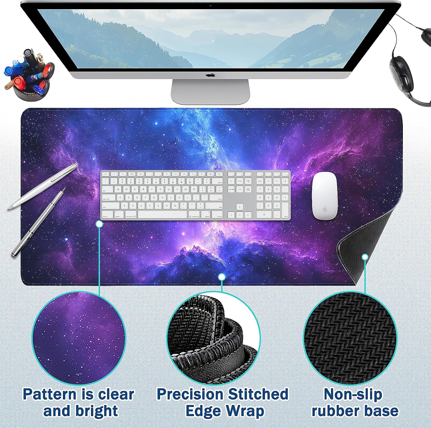 Mouse Pad Gaming - Desk Mat for Keyboard and Mouse - Large Mouse Pad for Desk, Mousepad (35.4" X 15.7") with Non-Slip Base, Desks Pad Mat Office and Home (The Milky Way, 35.4L x 15.7W inches)