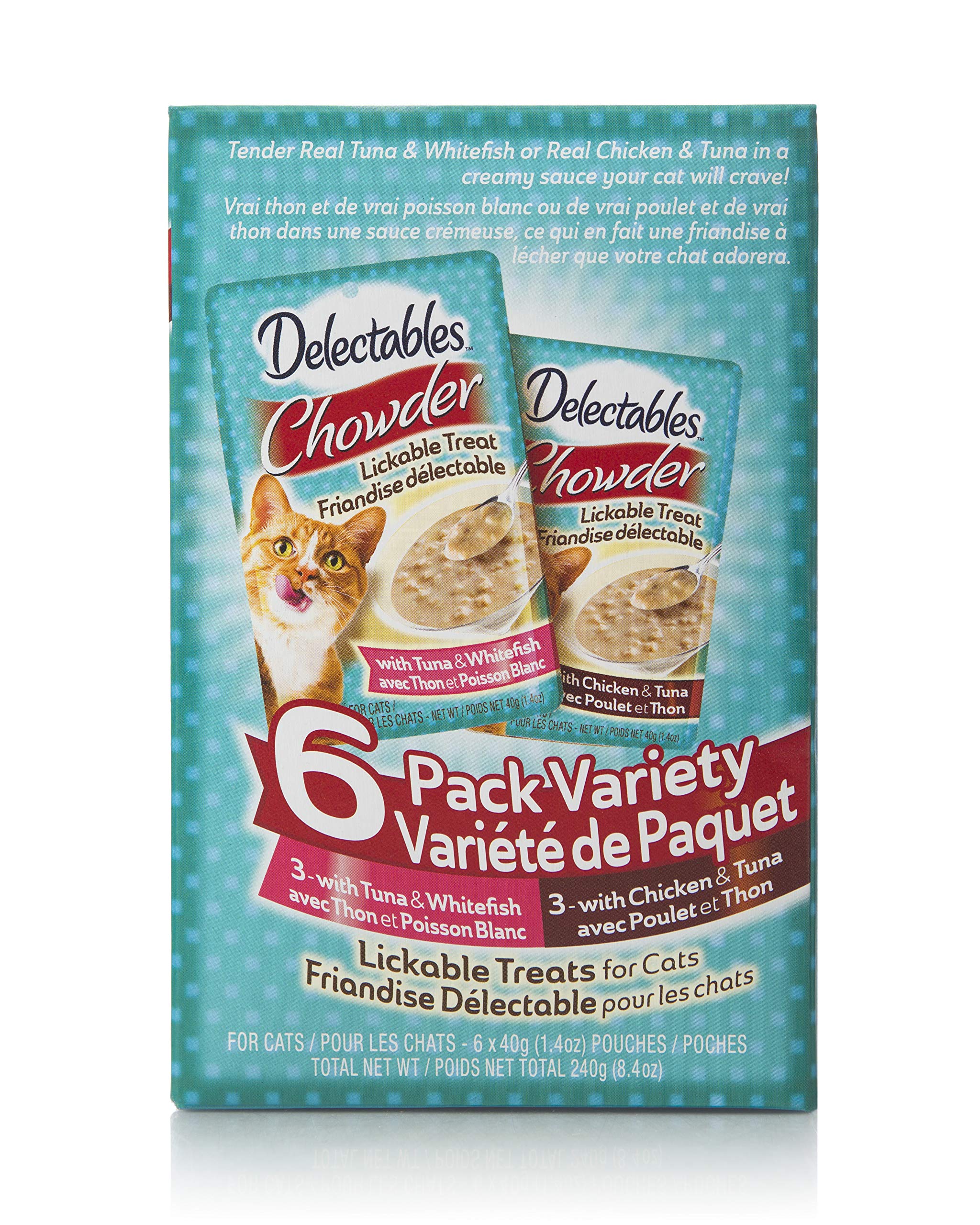 Hartz Lickable mokry przysmak dla kotów, chowder, 6 sztuk, tuńczyk, sieja, kury i tuńczyk