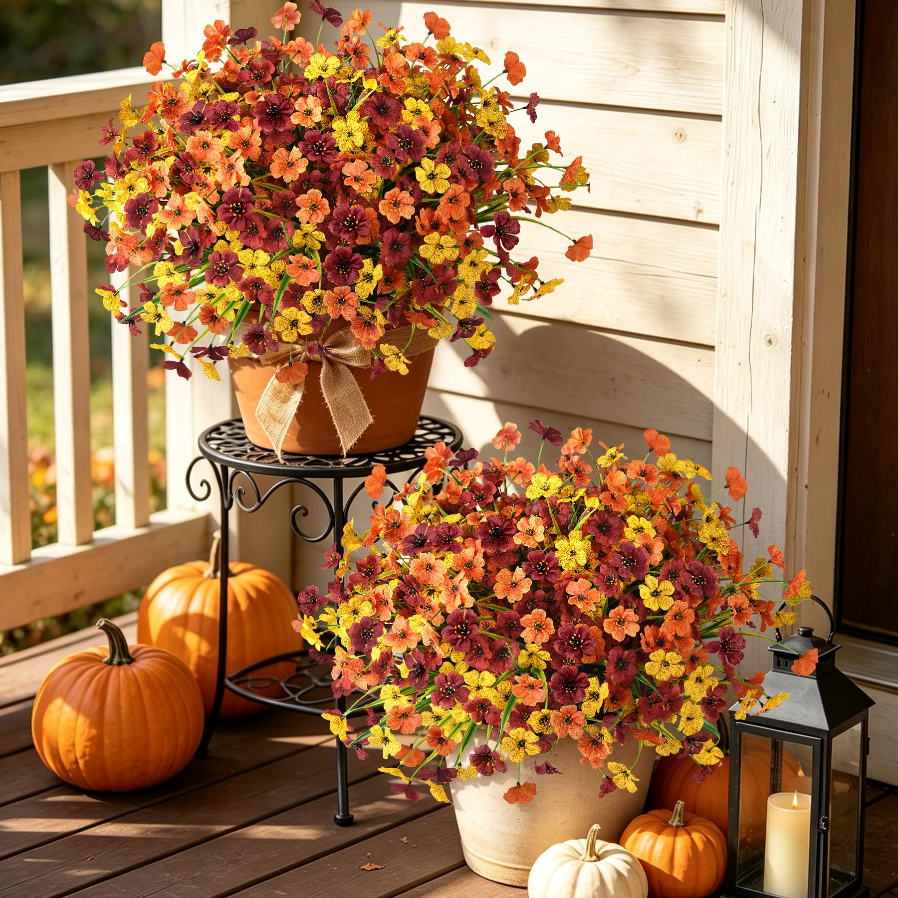 INQCMY 24 Pcs Artificial Mums for Outdoors Planters Fake Flowers Fall Decor