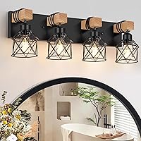 Vista 16 de FadimiKoo Lámparas de Tocador de Baño Estilo Granja de 2 Luces, Iluminación de Baño de Madera Sobre Espejo, Apliques de Pared Rústicos Negros