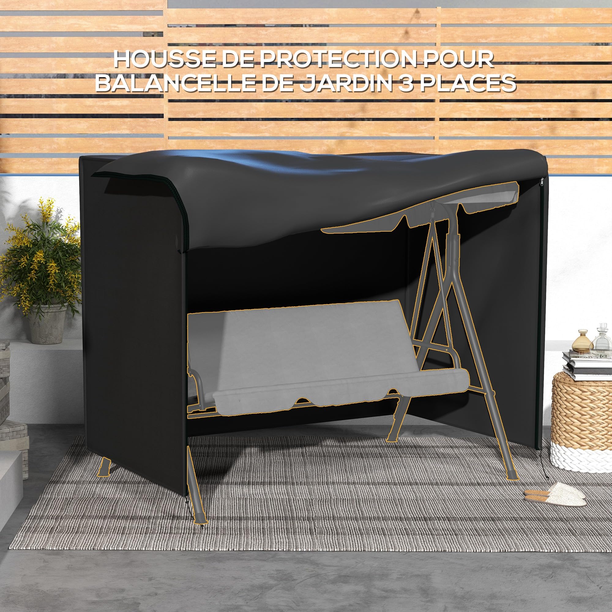 Outsunny Housse de Protection balancelle de Jardin 3 Places bâche étanche dim. 2,05L x 1,24l x 1,64H m Oxford Haute densité 600D Noir