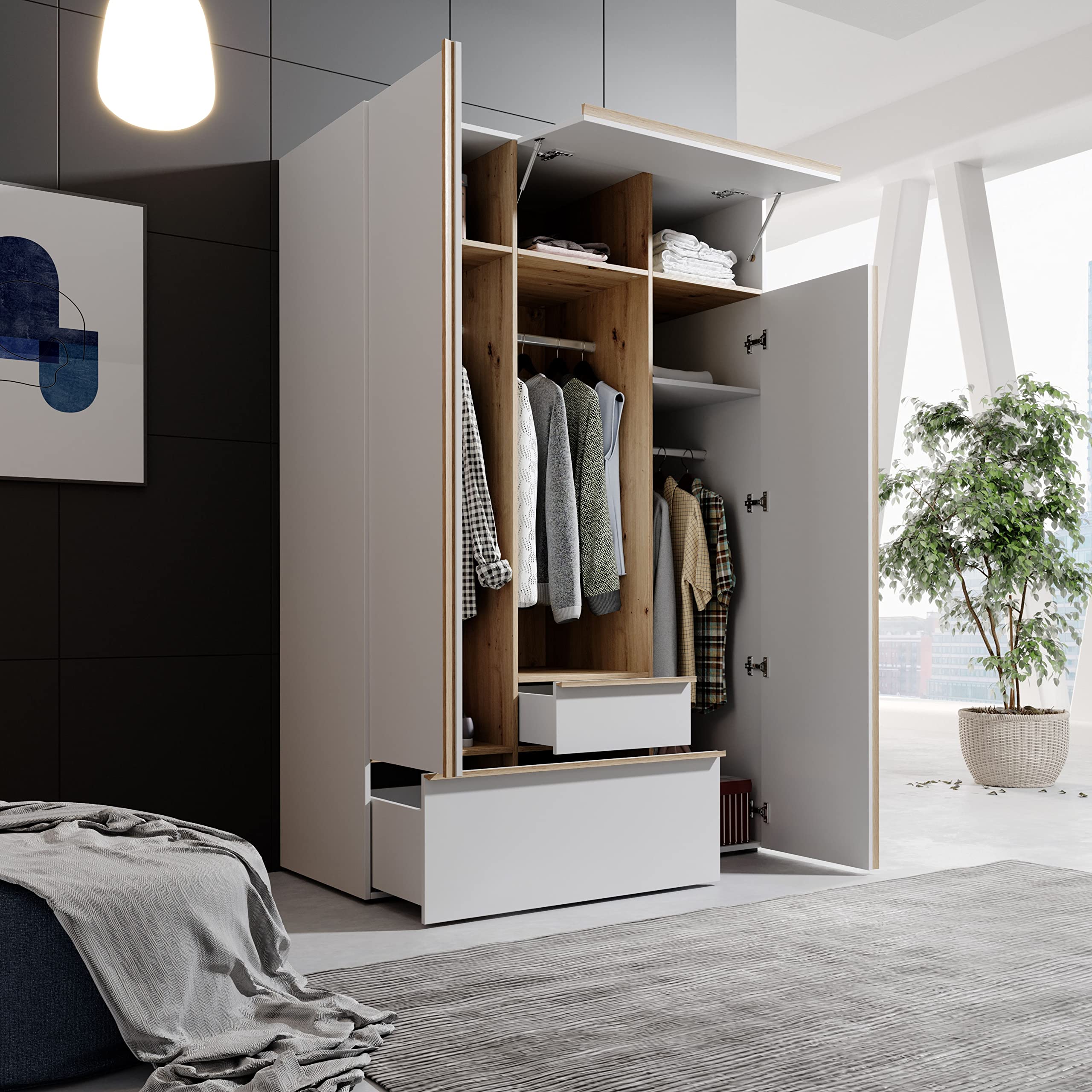 Armoire Blanche 2 Portes Stella Trading - 90x191x55cm - Chambre Bébé Ou Adolescent - Livrée Démontée