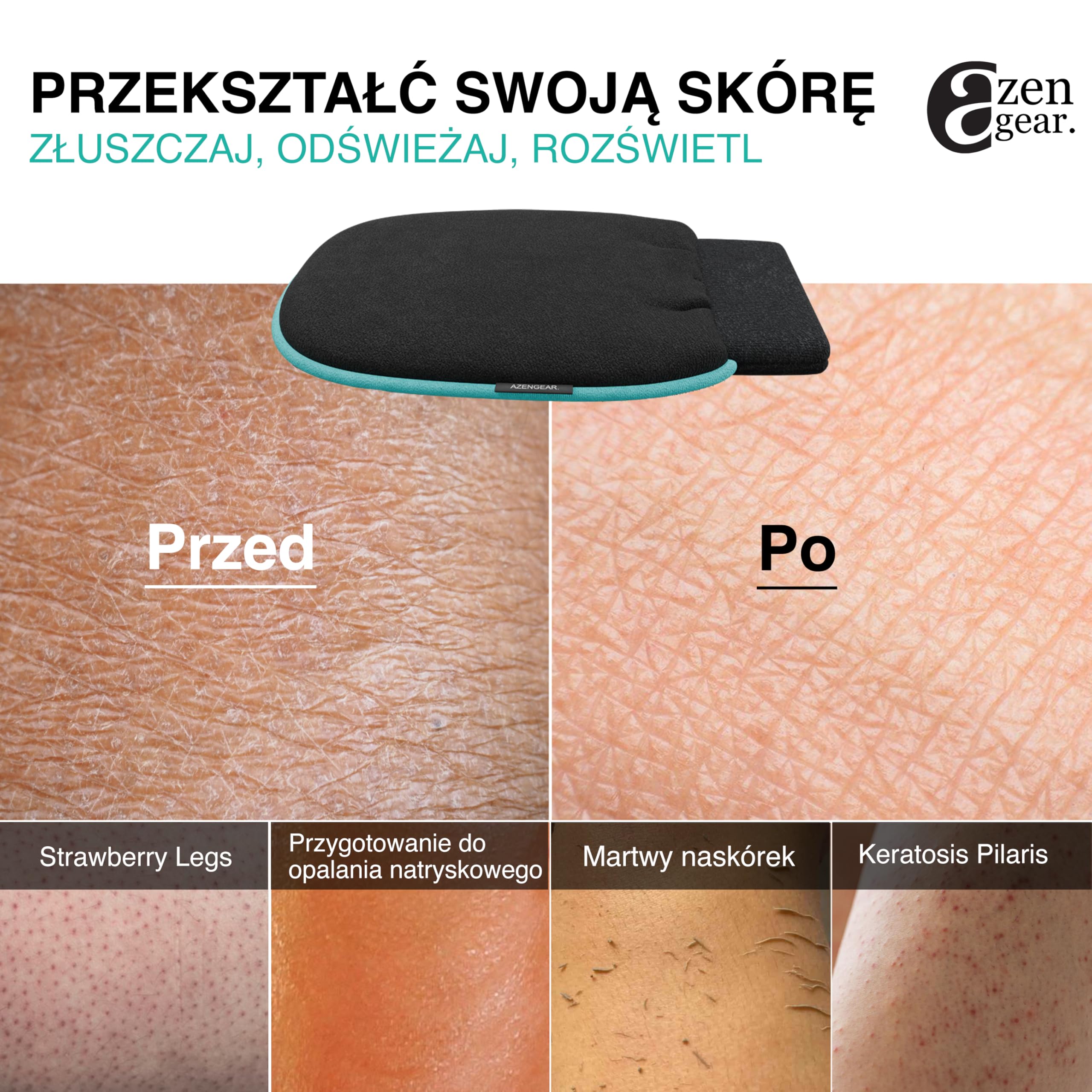 aZengear Rękawica do złuszczania (para), głębokie oczyszczanie koreańskiej rękawicy do kąpieli i prysznica - usuwanie martwego naskórka, usuwanie opalenizny natryskowej, rogowacenie, Czarna