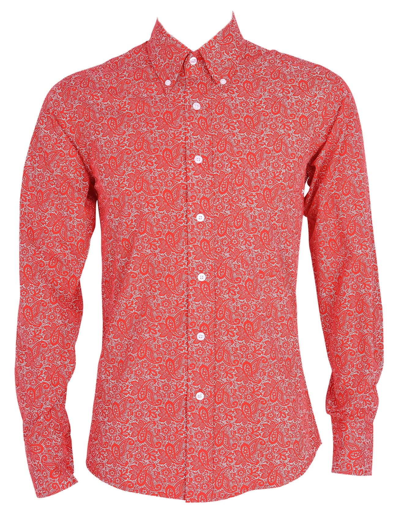 Mens Paisley Floral Long Sleeve Vintage Cotton Shirt Retro Mod 60s