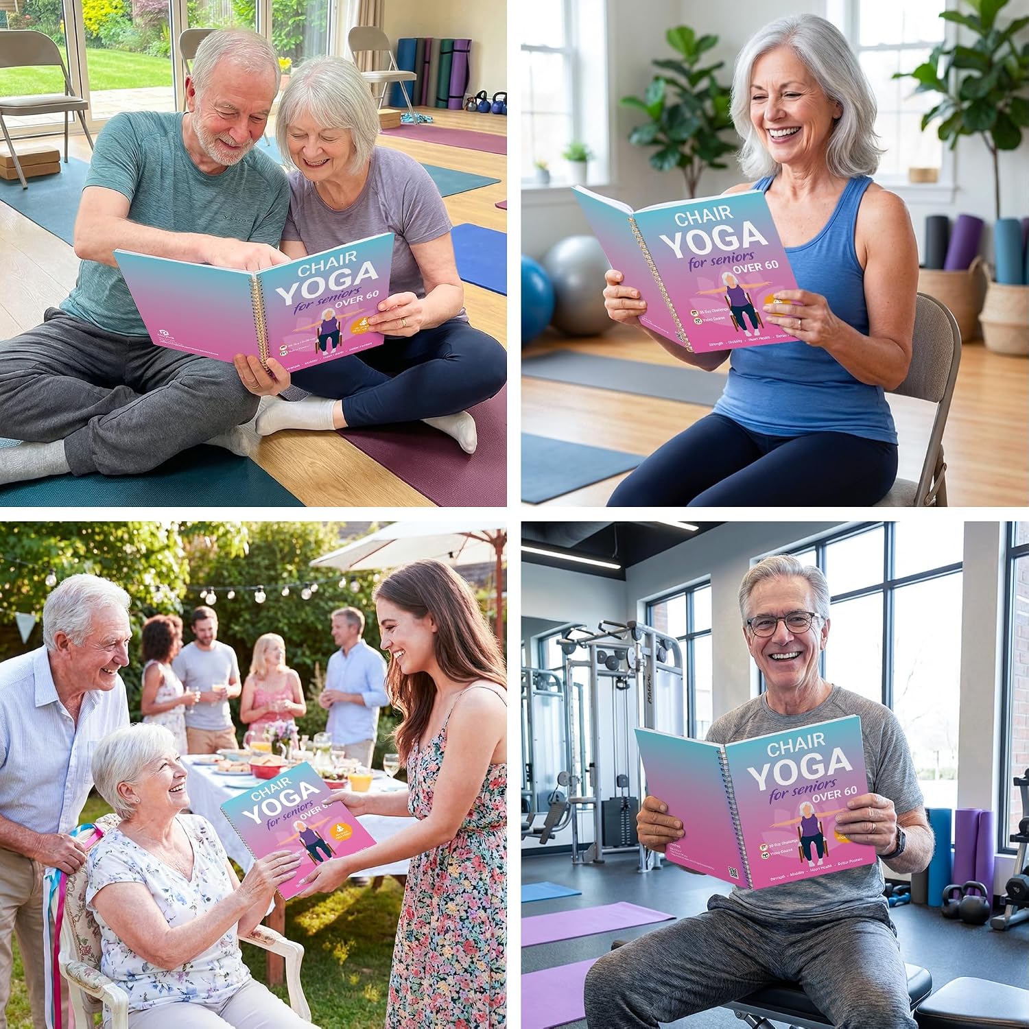 POCAZONE Chair Yoga for Seniors Over 60 Book and Chart, 30 Poses with Video Guide, Spiral Bound, Large Print, 30-Day Laminated Chart, Seated Exercises for Weight Loss, Flexibility