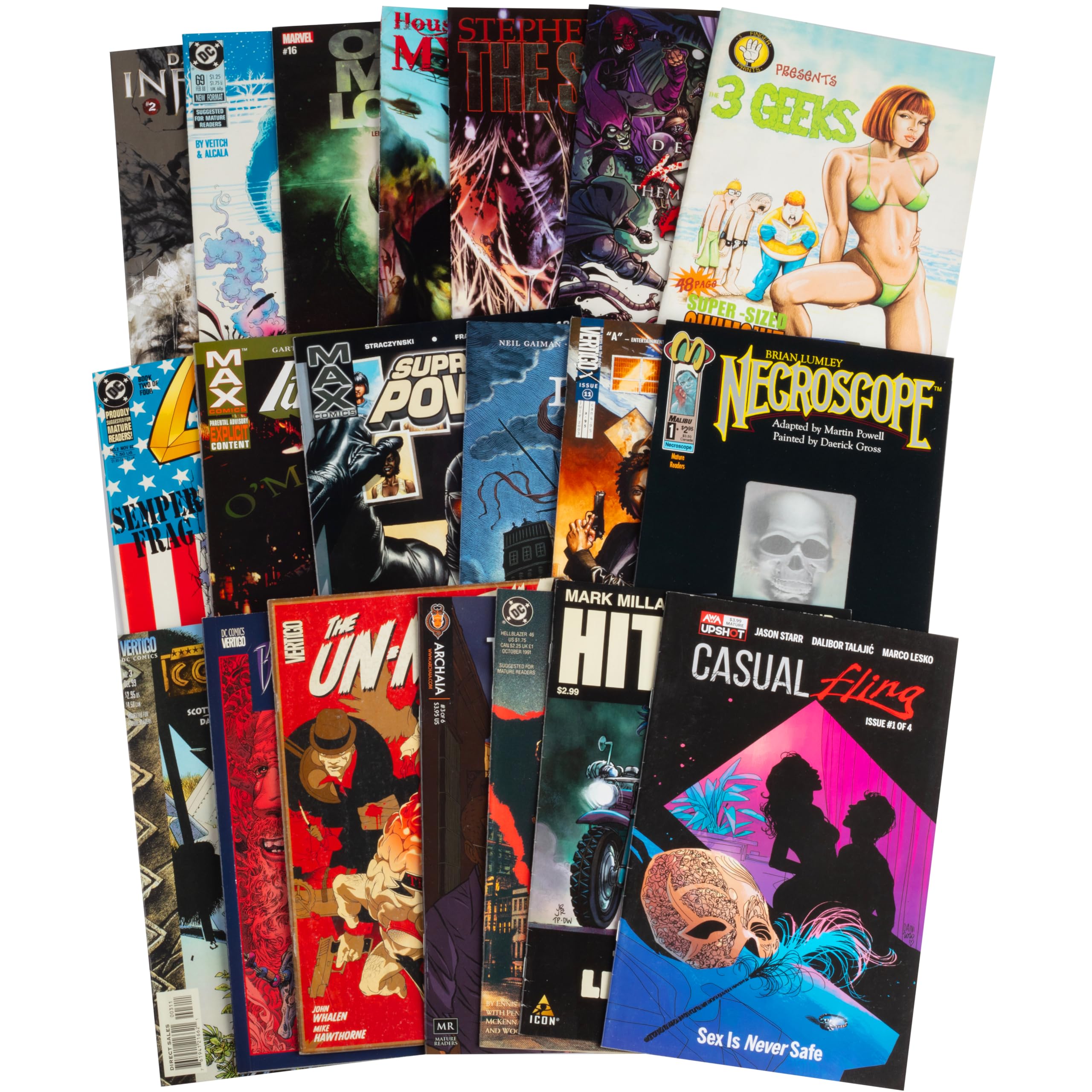 DC Marvel 18+ Comic Book Value Gift Set- 20 Different Adult/Mature Content Comics from Vertigo, Max, & Independent Publishers - No Dupes or Fillers,