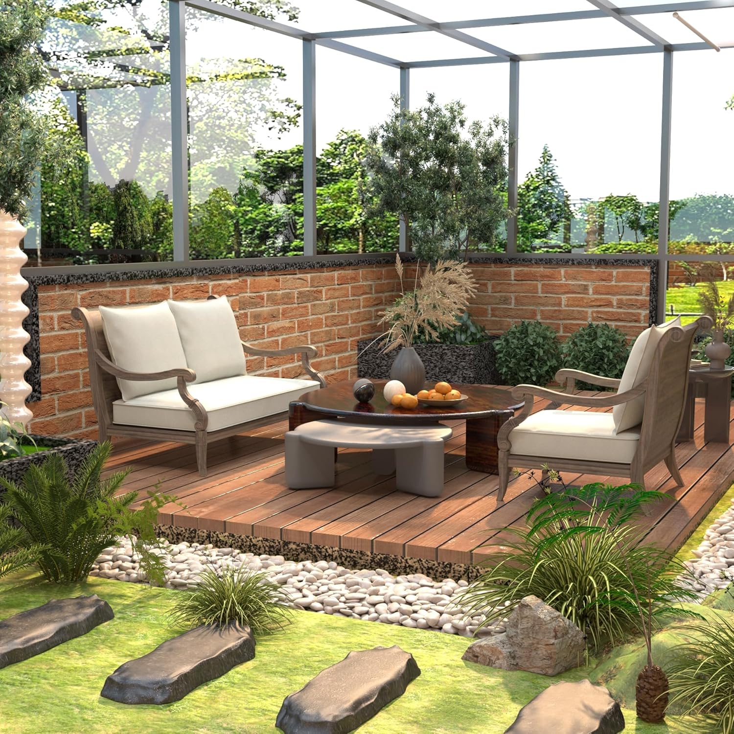 BOSSIMA Outdoor Furniture Cushion Patio Deep Loveseat Chair Cushions, Foam Seat, Sunbrella Fabric, White, Canvas Natural