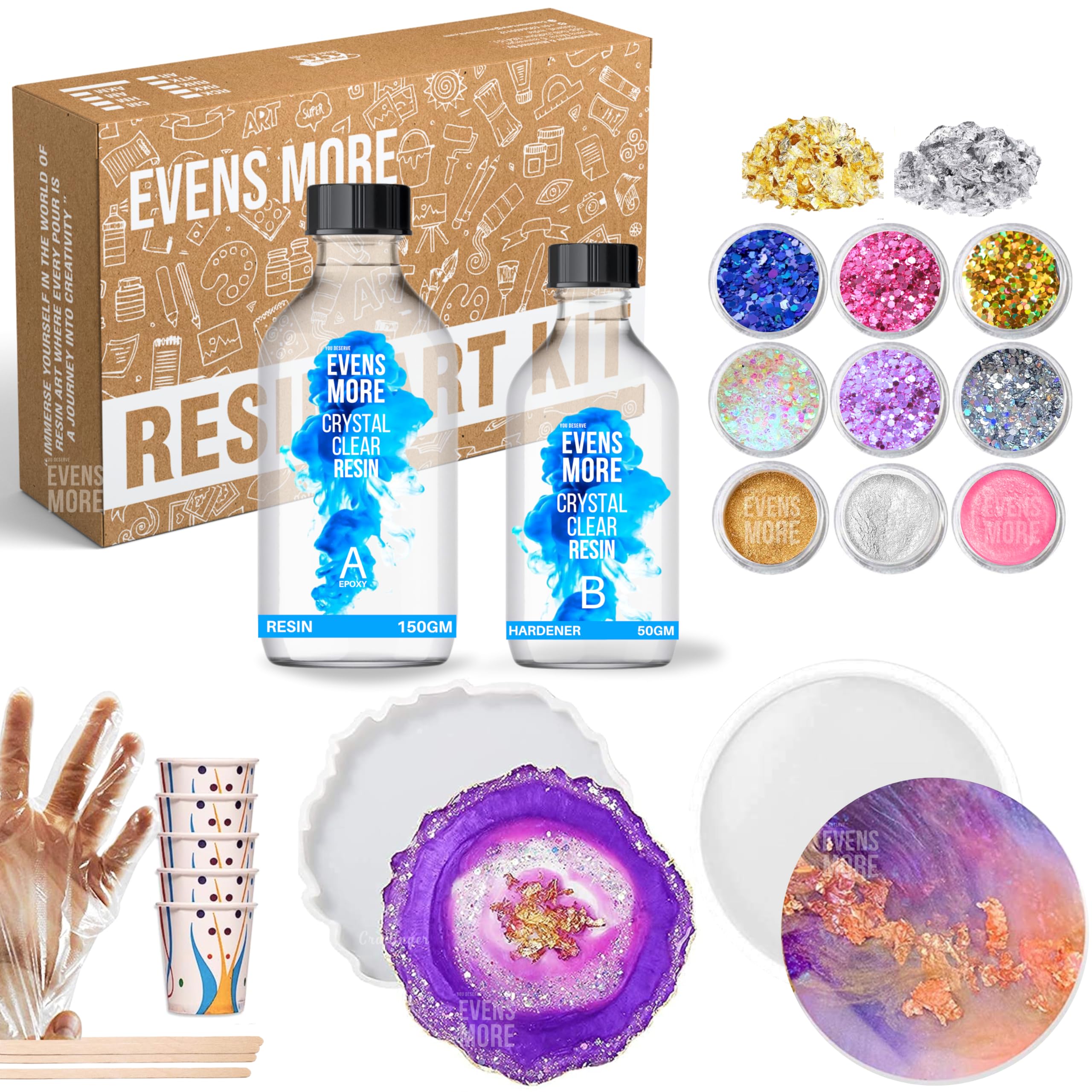 EVENS MORE DIY Resin 4 Inch Coaster Kit with 200Gm Crystal Clear and Glitter Round and Agate Mould (B0BVRDPLR9) Amazon Price History, Amazon Price Tracker