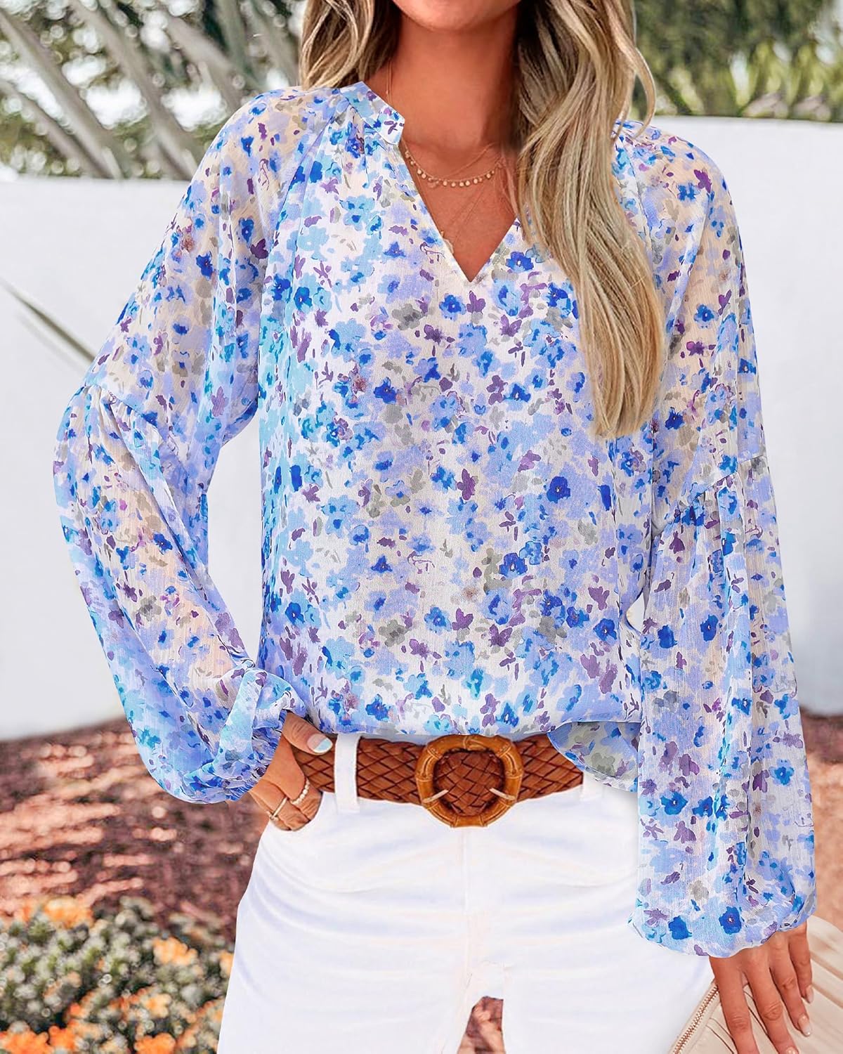 BTFBM Blouses for Women Dressy Casual Floral Summer Boho Tops V Neck Lightweight Long Sleeve Shirts Spring Clothes 2026 - Image 4