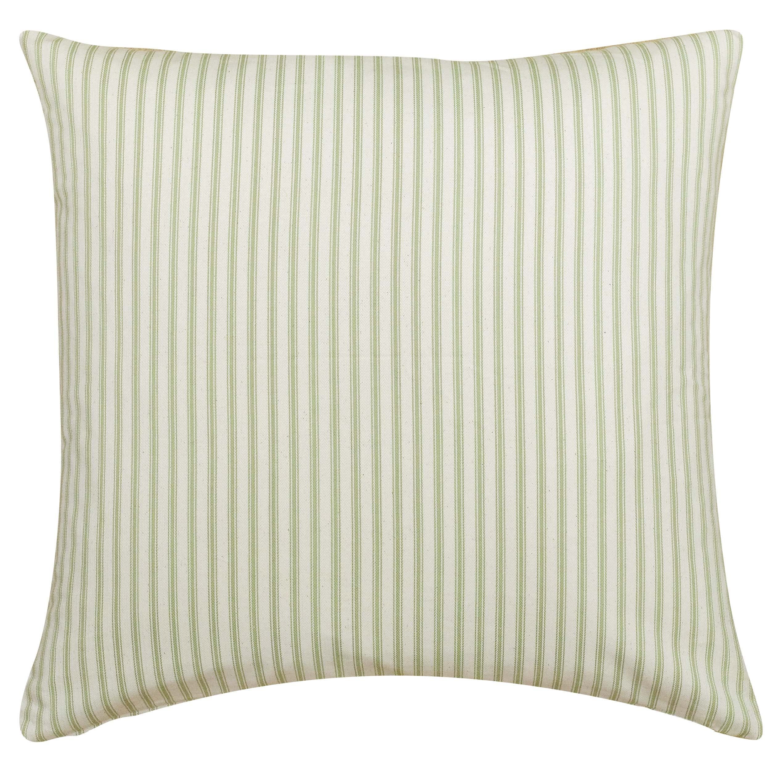 Linen Loft Green Nautical Cotton Ticking Stripe Extra-Large Cushion Cover. Nature Inspired Sage And Bright White Stripe Design. 23X23 Xl Cushion Cover Only