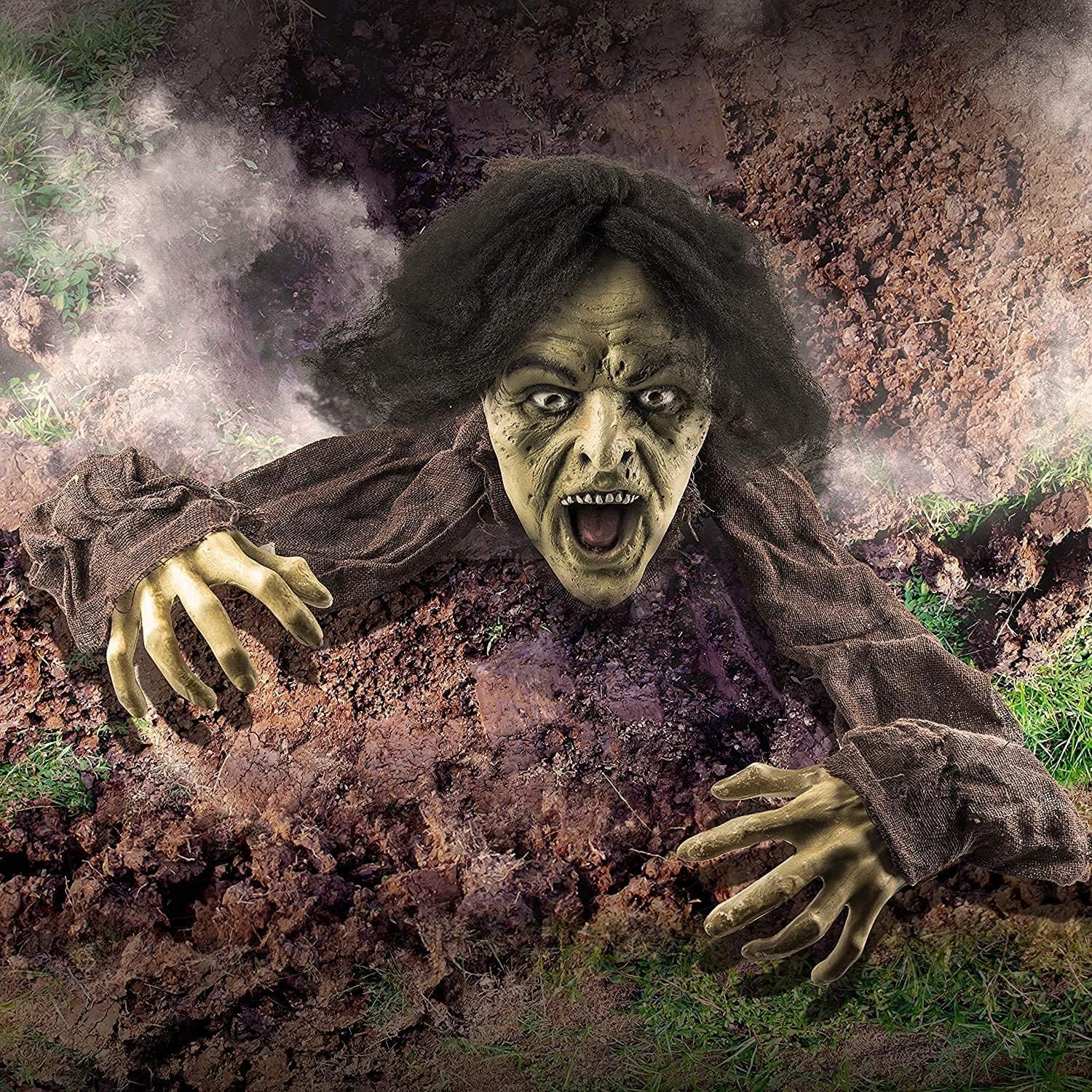 PREXTEX Crawling Zombie Halloween Decoration - Zombies Coming Out of Ground Prop - Creepy Outdoor Zombie Yard Decorations for Haunted Houses, Graveyards, and Halloween Parties - 6 x 5 x 7 Inches