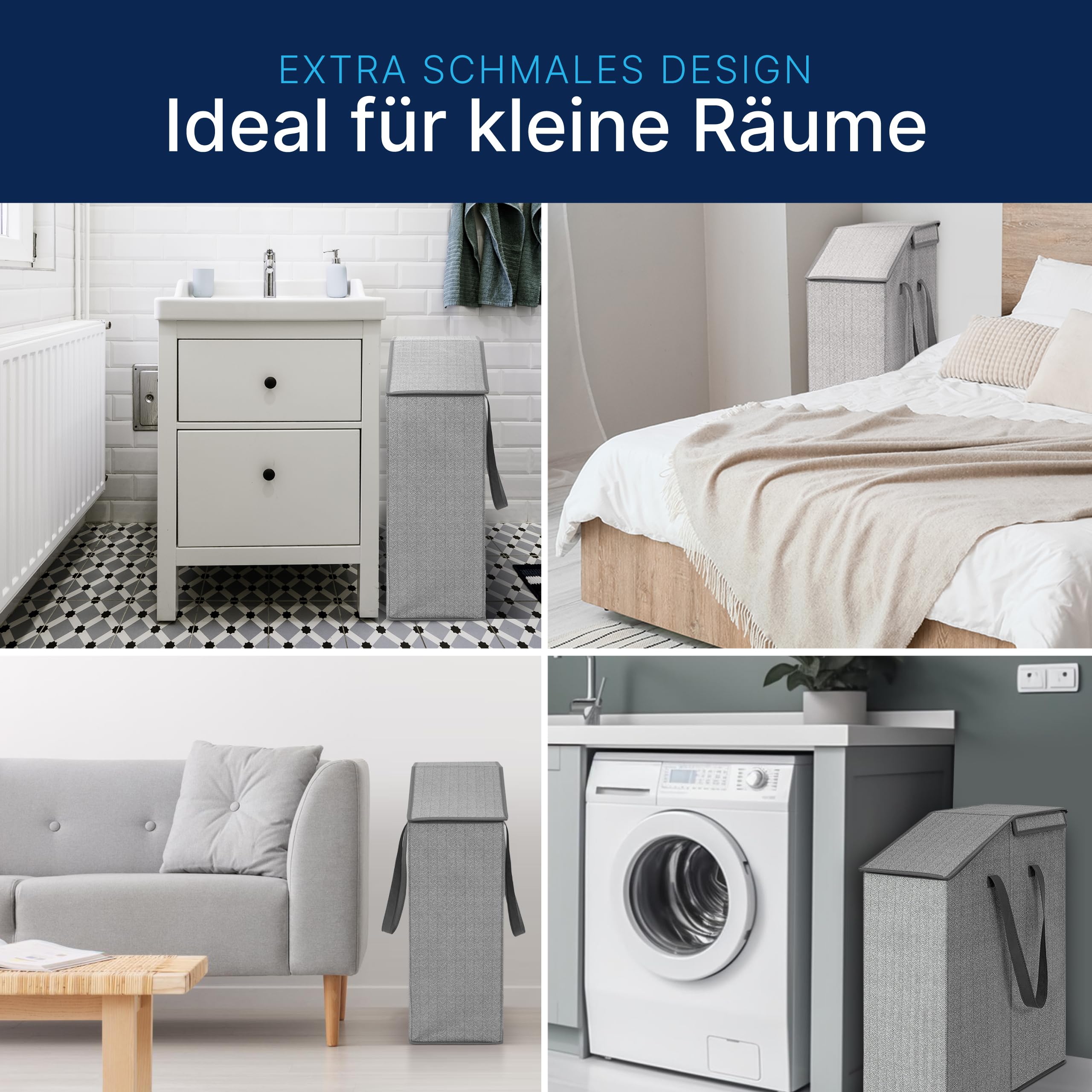 Topp4u Cesto per la Biancheria Stretto con Coperchio – Cesto per la Biancheria Pieghevole per Riti con Molto Volume – 52 Litri – 20 x 45 x 60 cm – Cestino per la Lavanderia Sottile in Design Grigio