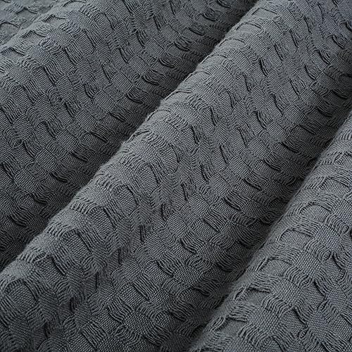 Miniatura 6 de Manta de cama de 100 % algodón de alta calidad, tamaño Queen, color gris oscuro, ligera, transpirable, perfecta para usar en capas, cama, sofá o