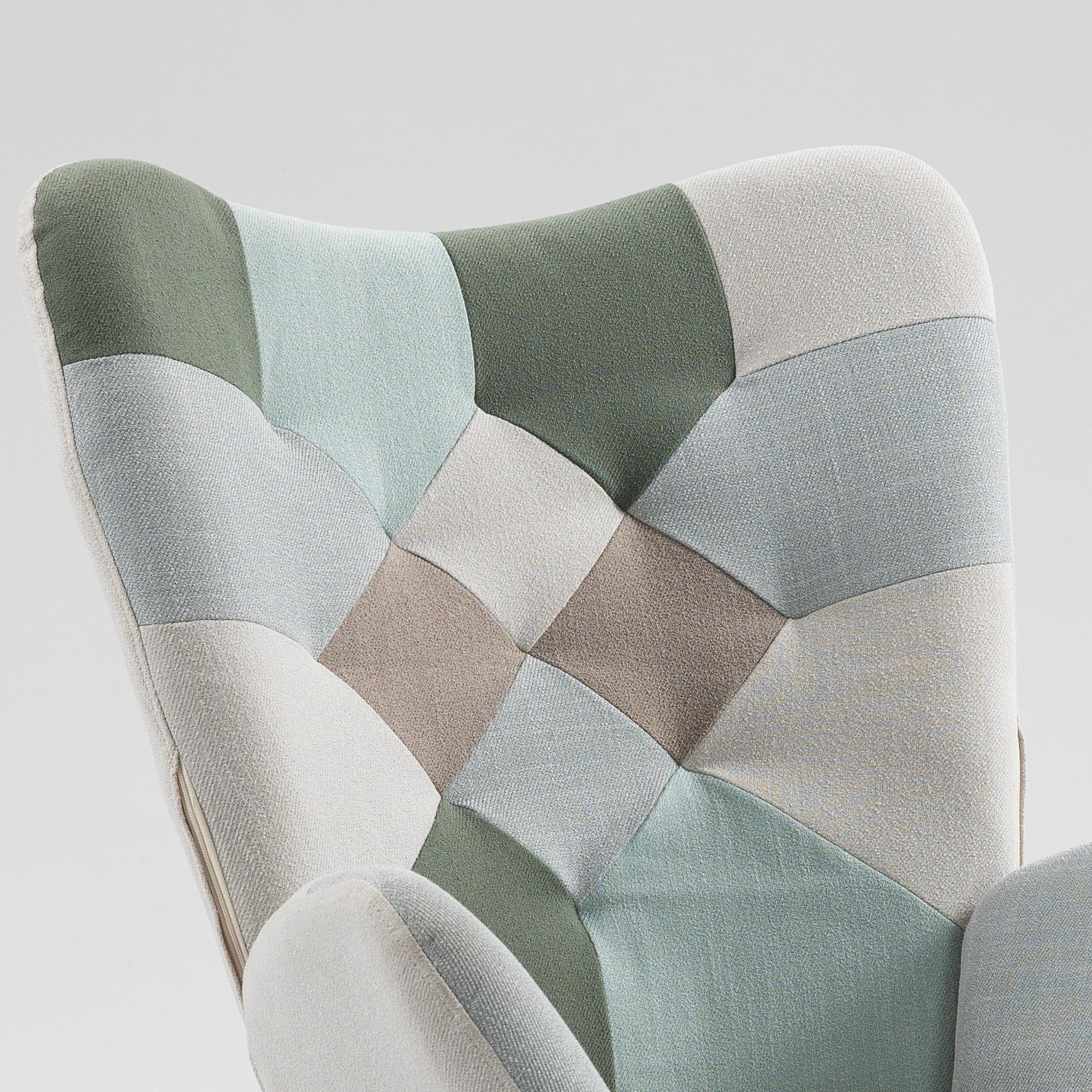 MEUBLE COSY Poltrona Relax, Sedia a Dondolo Confortevole in Tessuto Patchwork con Gambe in Legno e Metallo per Soggiorno, Decorazione con Bottoni