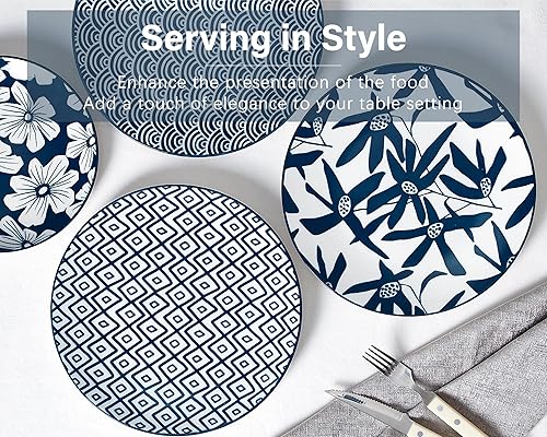 Miniatura 9 de ONEMORE Juego de 6 platos de ensalada de cerámica, platos llanos de 8.5 pulgadas, aptos para microondas, horno y lavavajillas, platos pequeños de