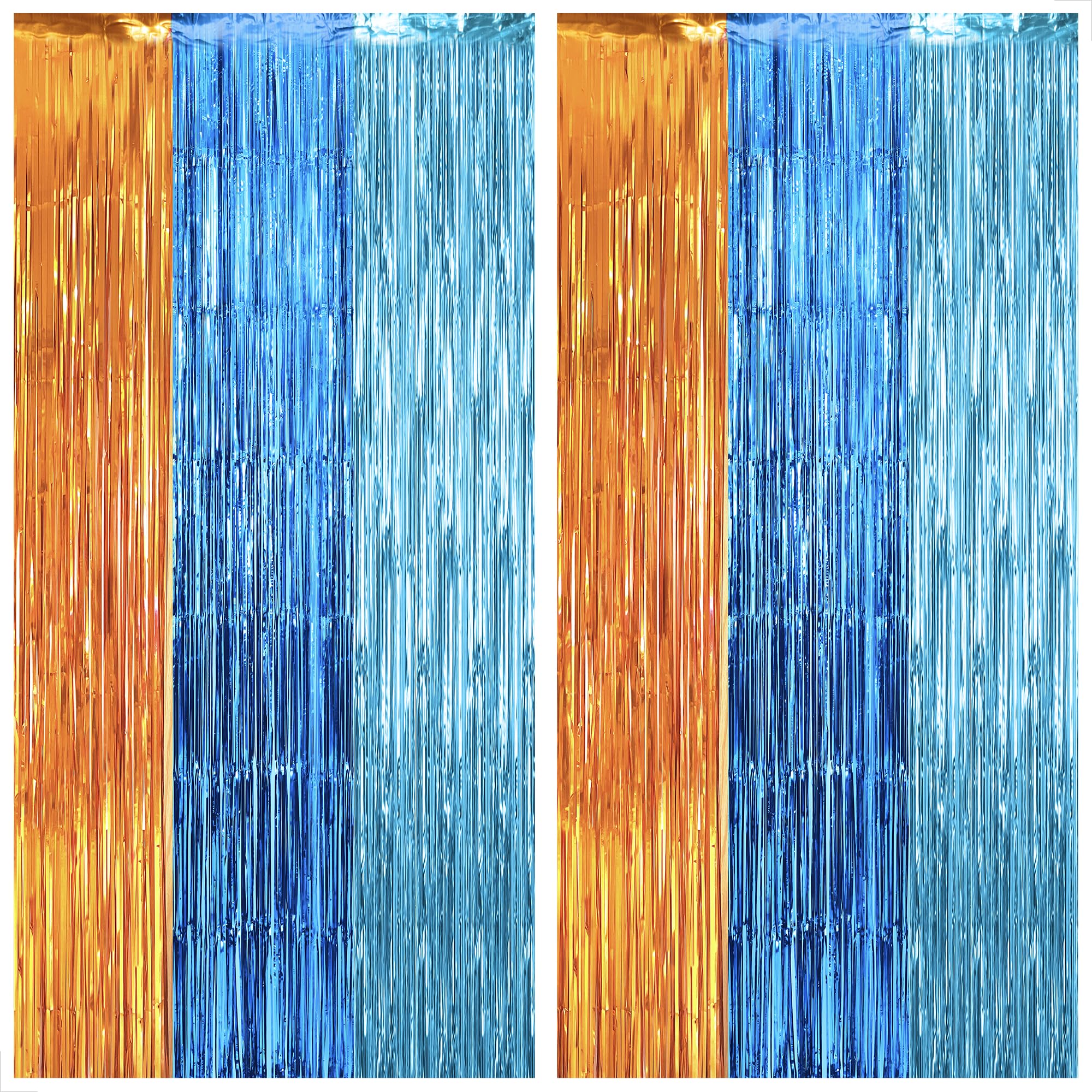 KatchOn, XtraLarge, Blue and Orange Fringe Foil Fringe Curtain - Pack of 2 | Streamers Backdrop for Birthday | Fringe Backdrop | Orange Dog Theme