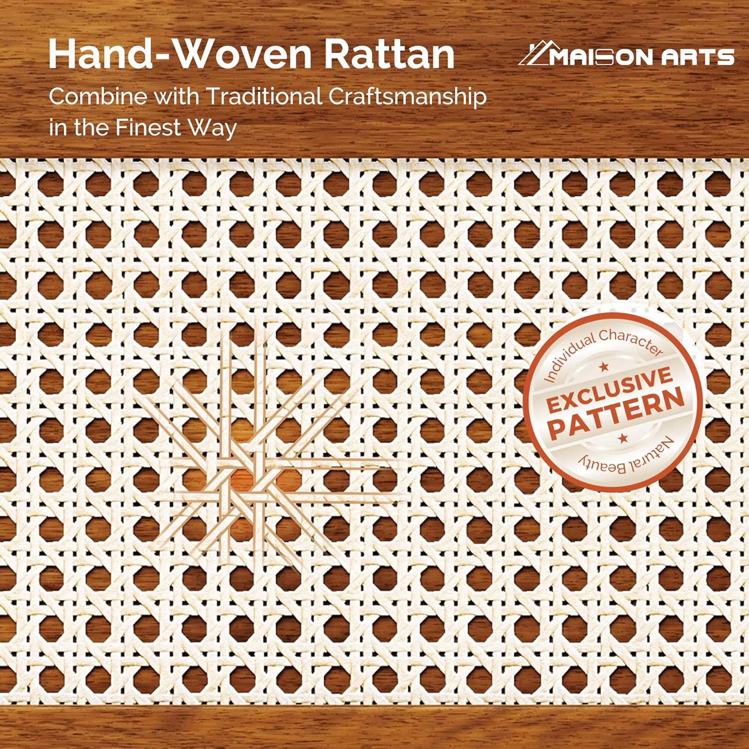 MAISON ARTS King Size Bed Frame with Adjustable Headboard,Platform Bed Frame with Solid Wood Rattan Headboard-Natural Craftsmanship, Reinforced Wooden Slats, No Box Spring Needed & Easy Assembly