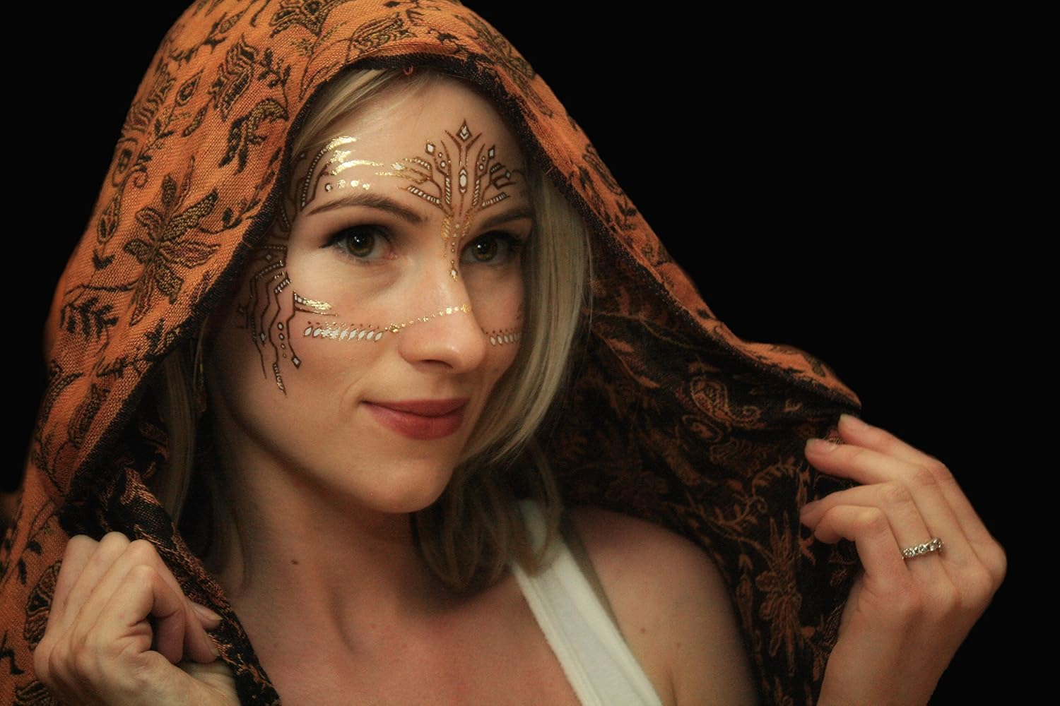 6 pages Burning Man, Gold Temporary Tattoos by Golden Ratio Tats, Masquerade Face Tattoo