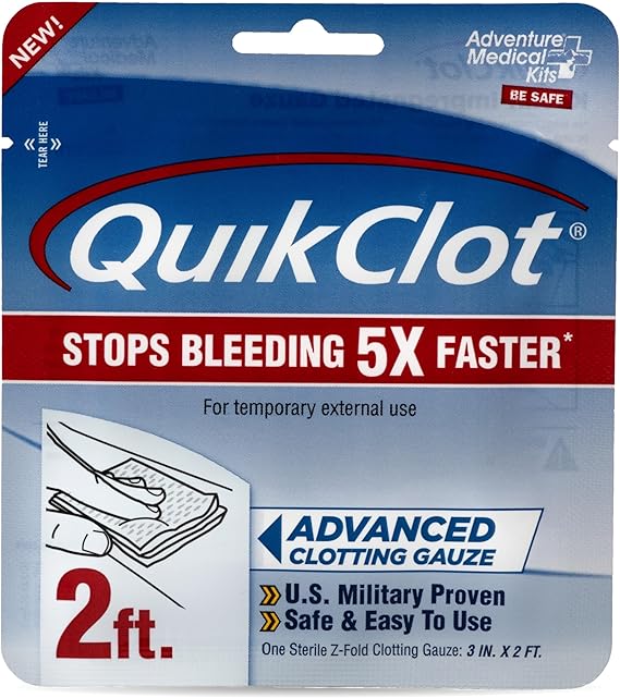 Adventure Medical Kits QuikClot Gauze - Flexible Hemostatic Medical Gauze for Emergency Survival or Disaster Preparedness Kits & More - Stops Bleeding Fast with Kaolin - 3" x 24"