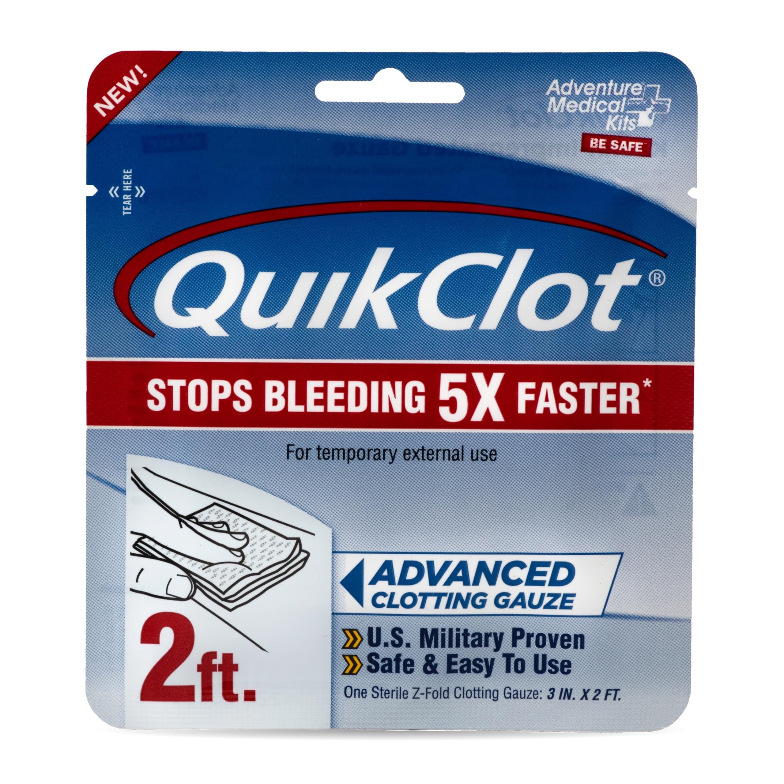 Adventure Medical Kits QuikClot Gauze - Flexible Hemostatic Medical Gauze for Emergency Survival or Disaster Preparedness Kits & More - Stops Bleeding Fast with Kaolin - 3" x 24"