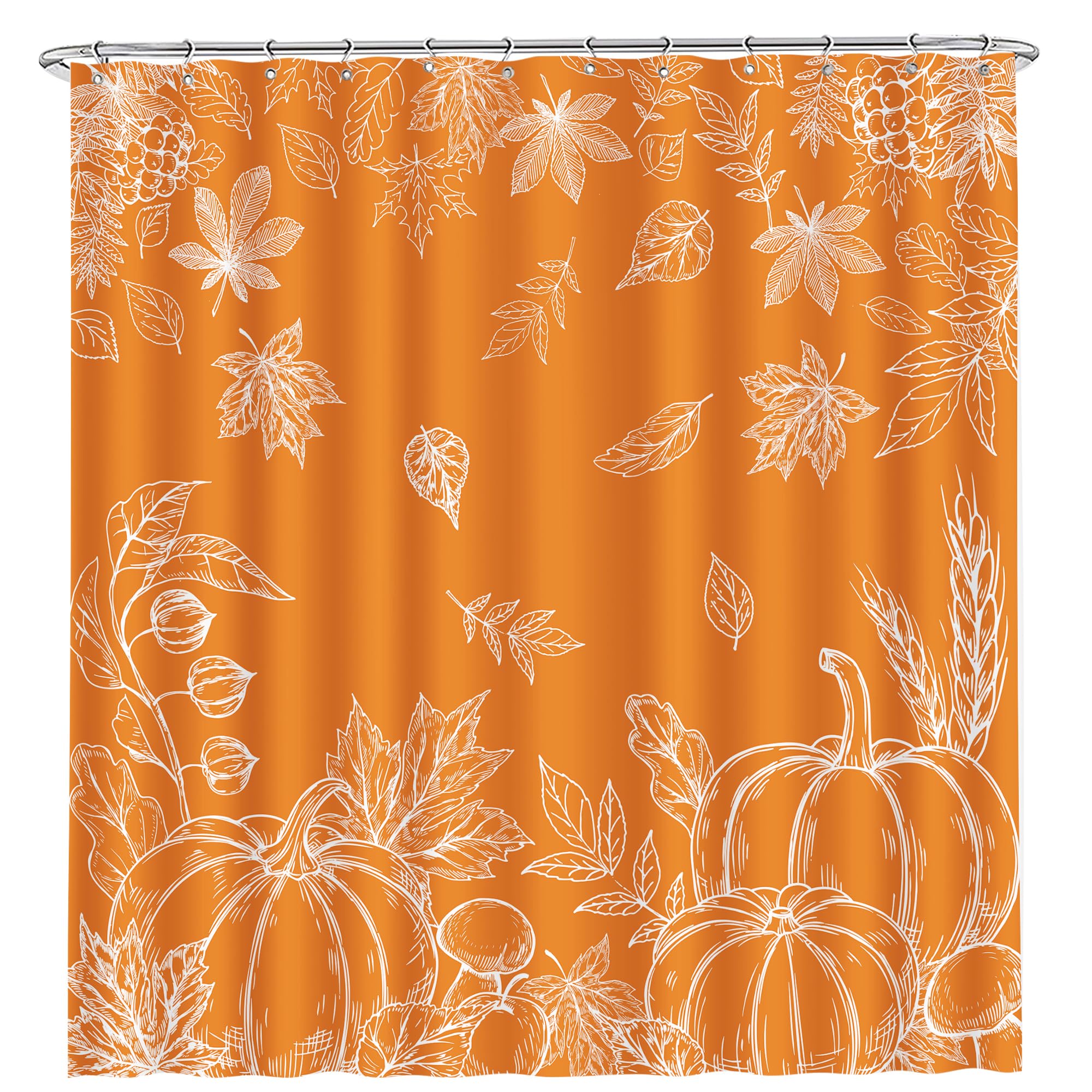 Unibyby Fall Leaves Shower Curtain, Pumpkins Curtains for Bathroom, Happy Fall Yall Orange Waterproof Bath Curtain with Hooks for Decor, 60x71 Inches