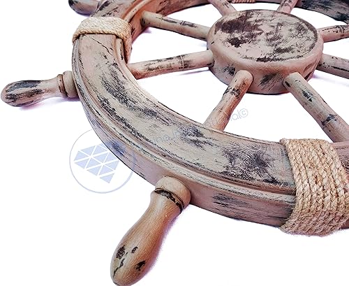 Miniatura 6 de Nagina International Rueda náutica marrón rústico antiguo de 24 pulgadas Lujosa decoración náutica prémium