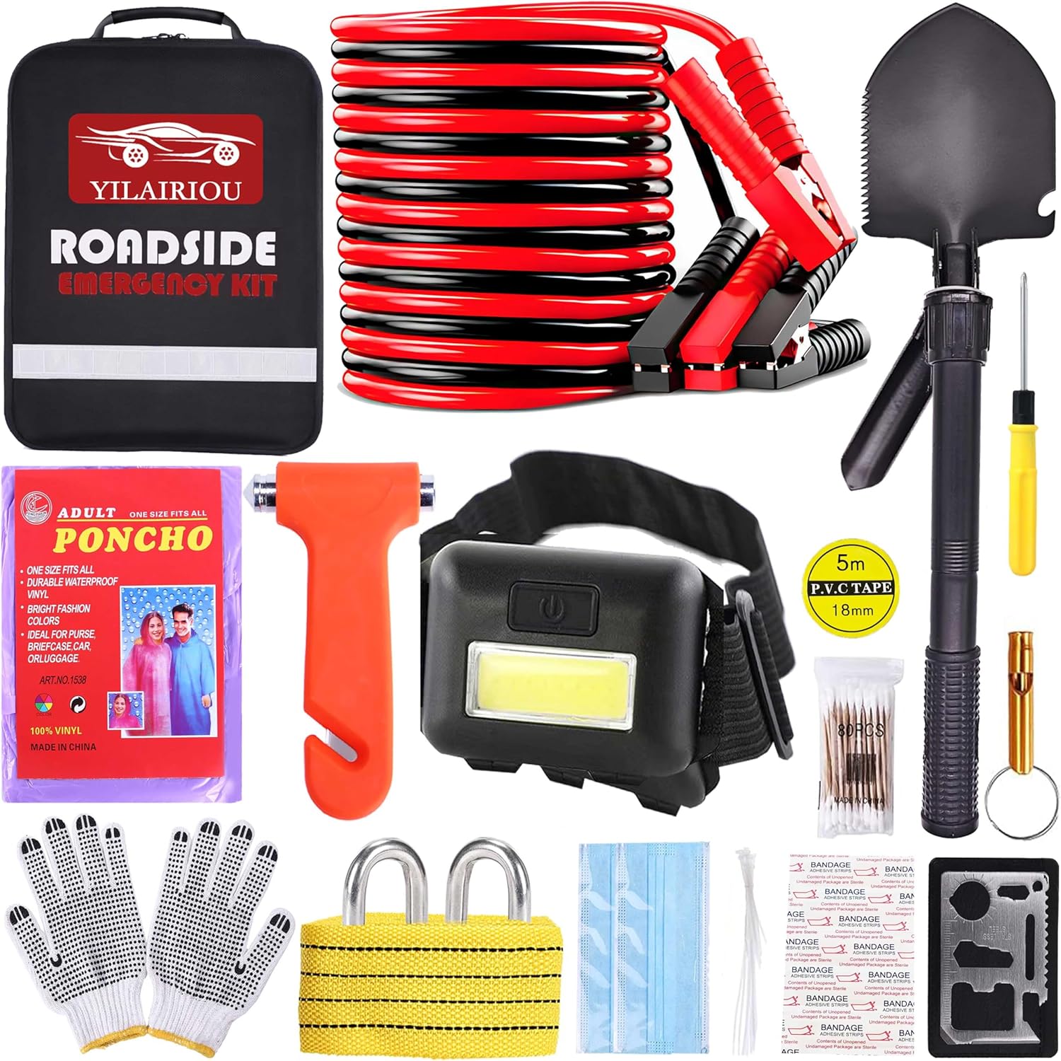 Complete Car Emergency Kit: Jumper Cables, Tow Straps & Safety Gear Complete Car Emergency Kit: Jumper Cables, Tow Straps & Safety Gear